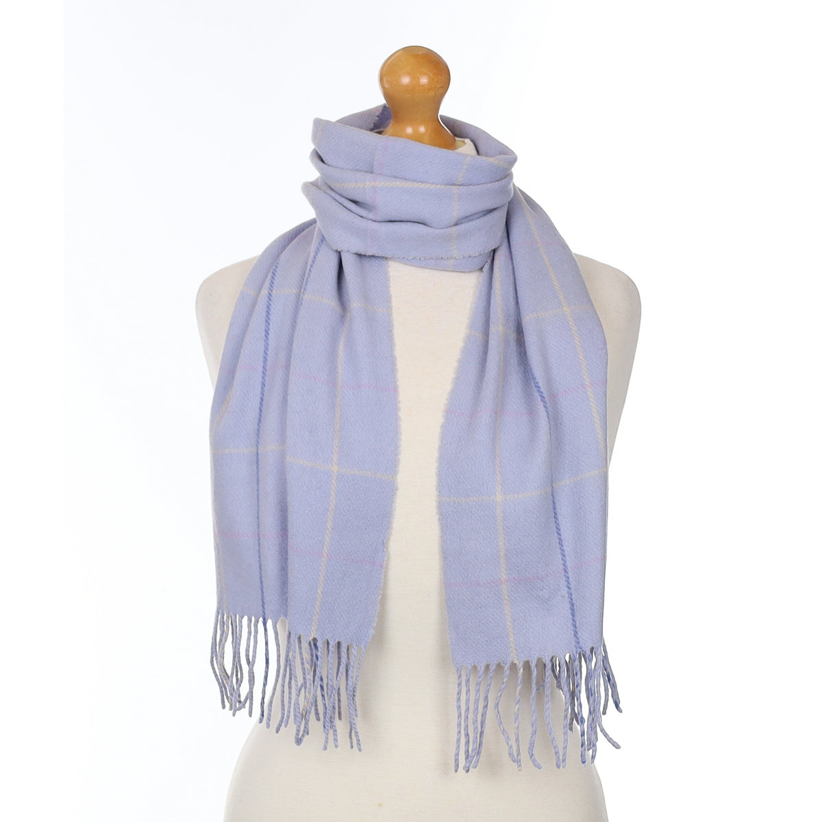 Powder Blue Checked Cashmere Woven Scarf