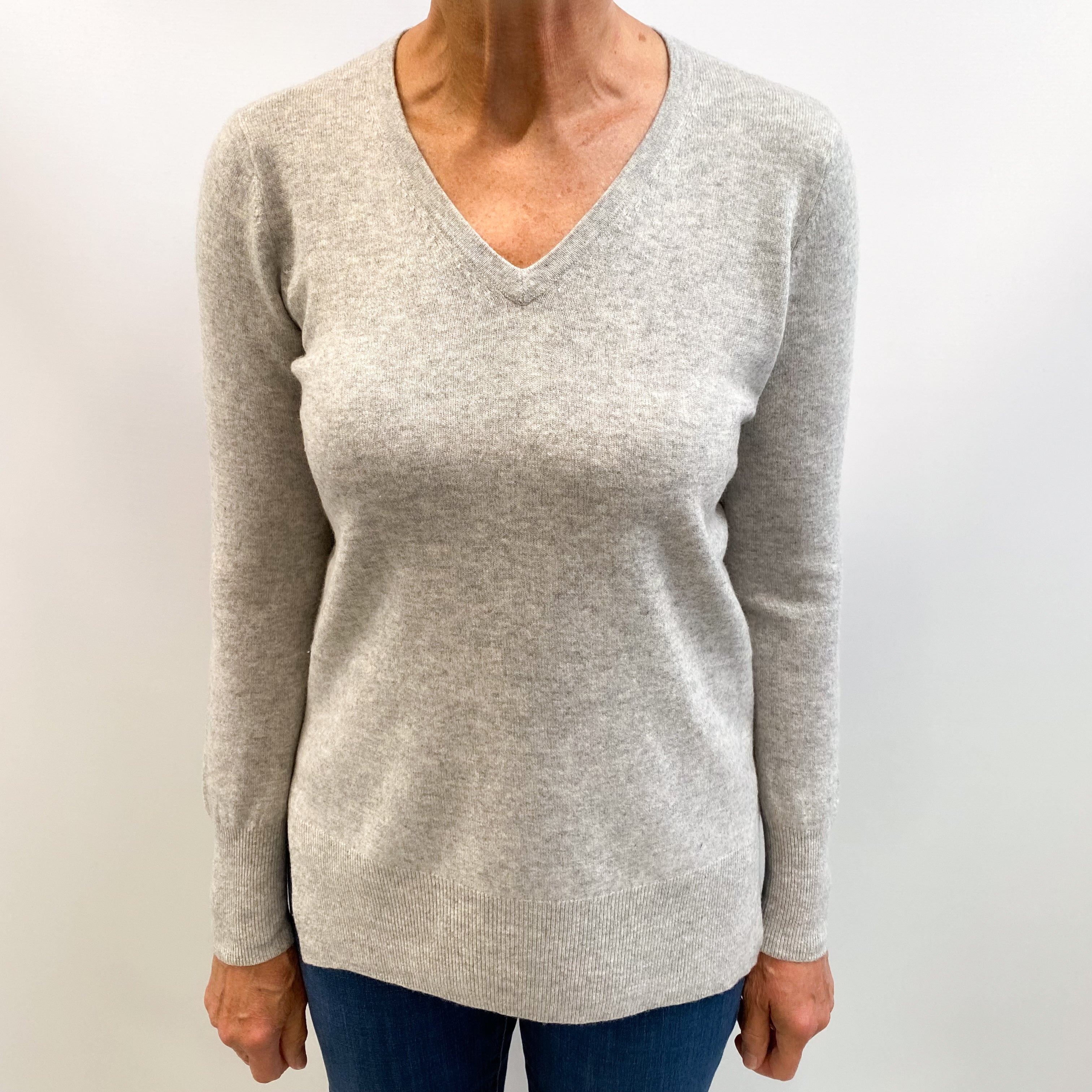 Smoke Grey Cashmere V Neck Jumper Medium