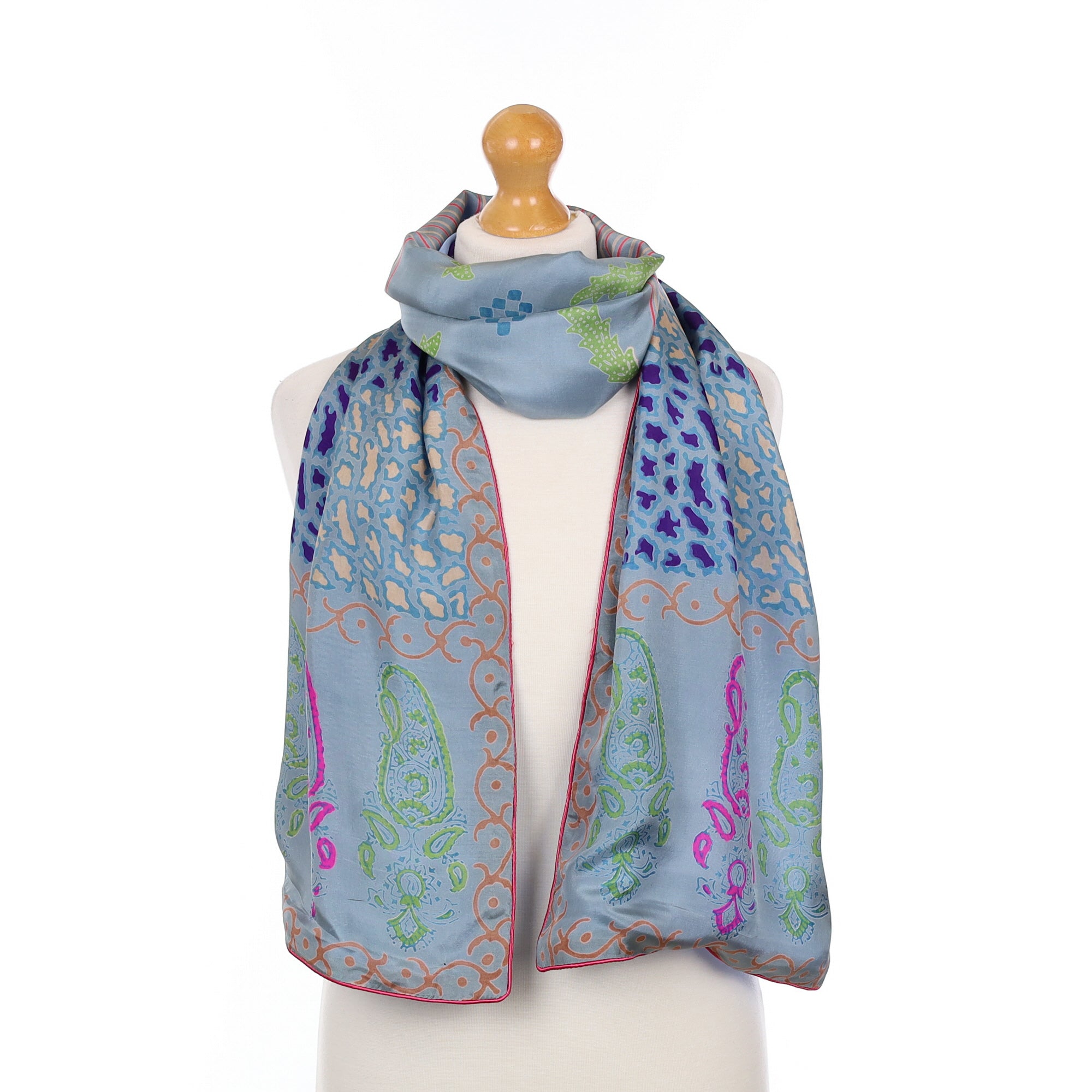 Duck Egg Blue Patterned Silk Scarf