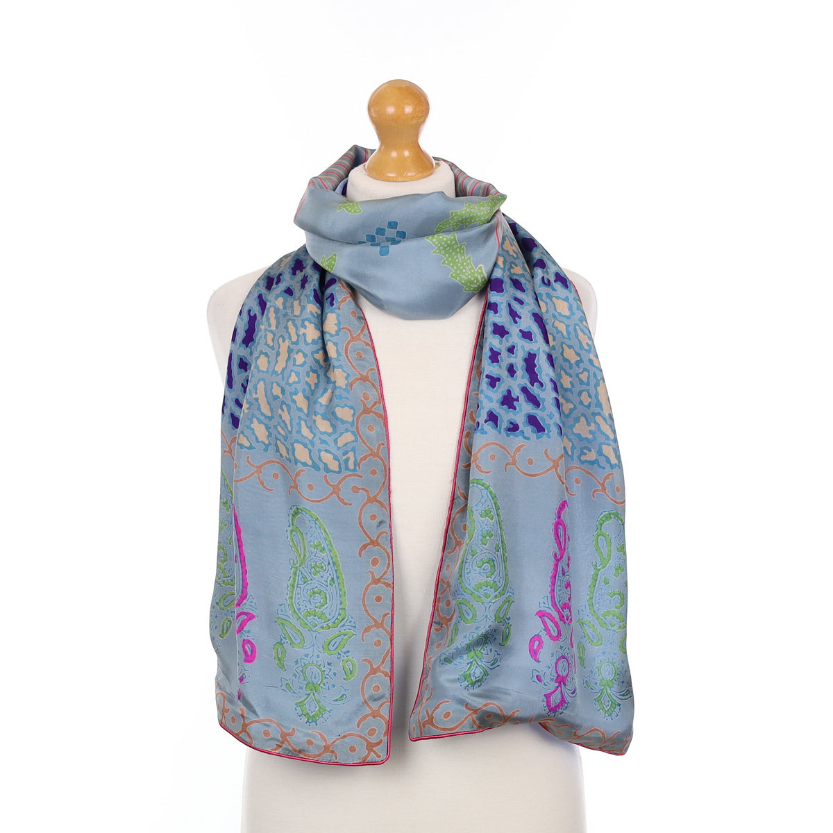 Duck Egg Blue Patterned Silk Scarf
