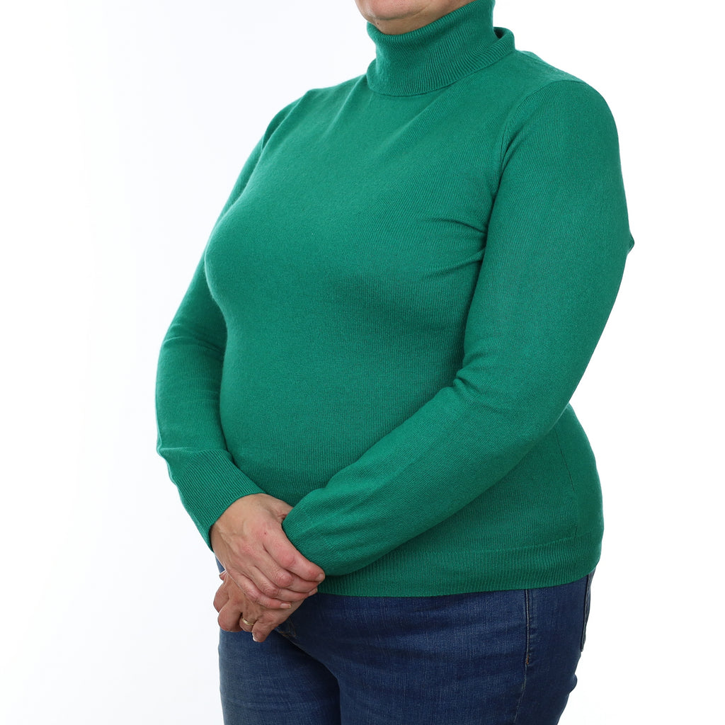 Emerald Green Cashmere Polo Neck Jumper Extra Large