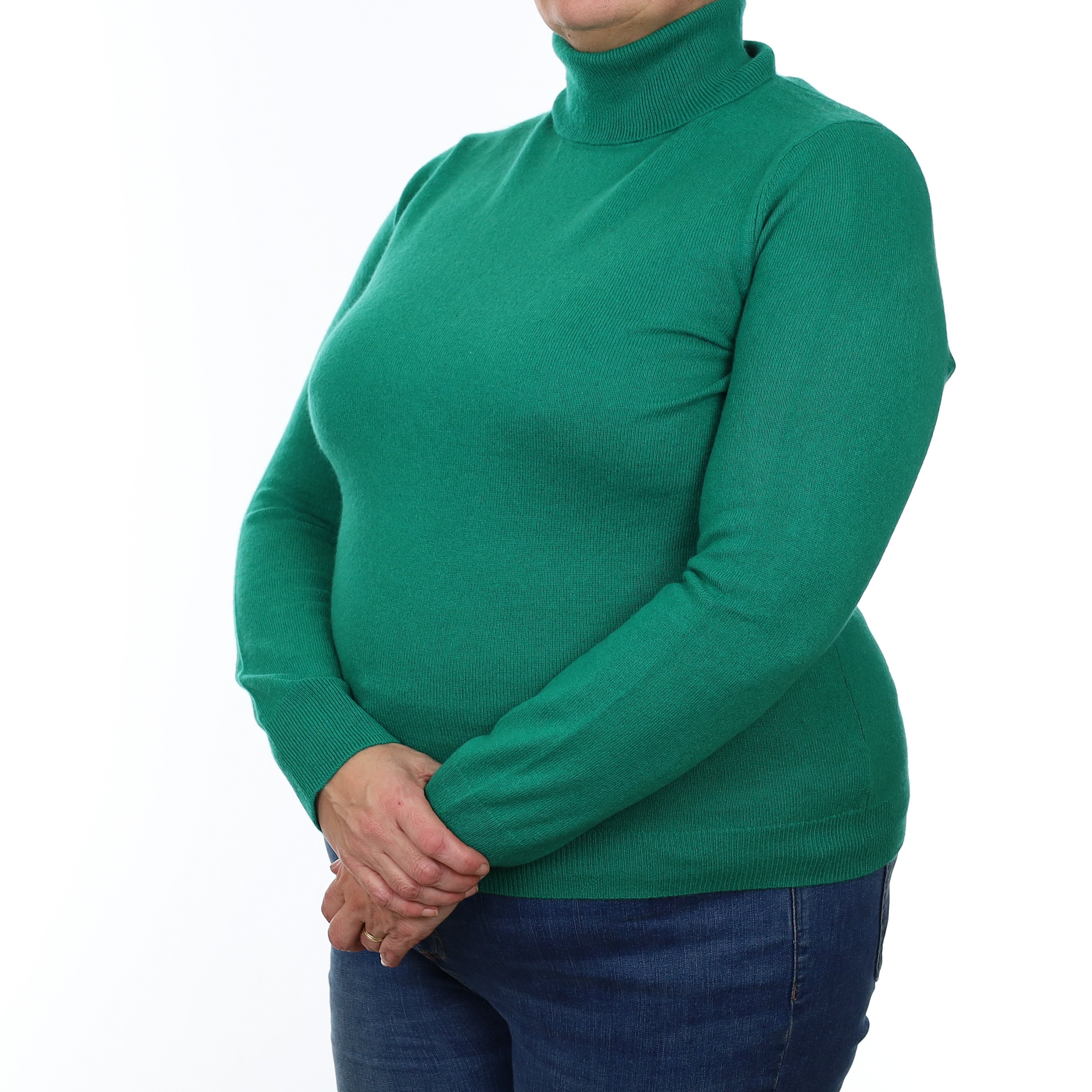 Emerald Green Cashmere Polo Neck Jumper Extra Large