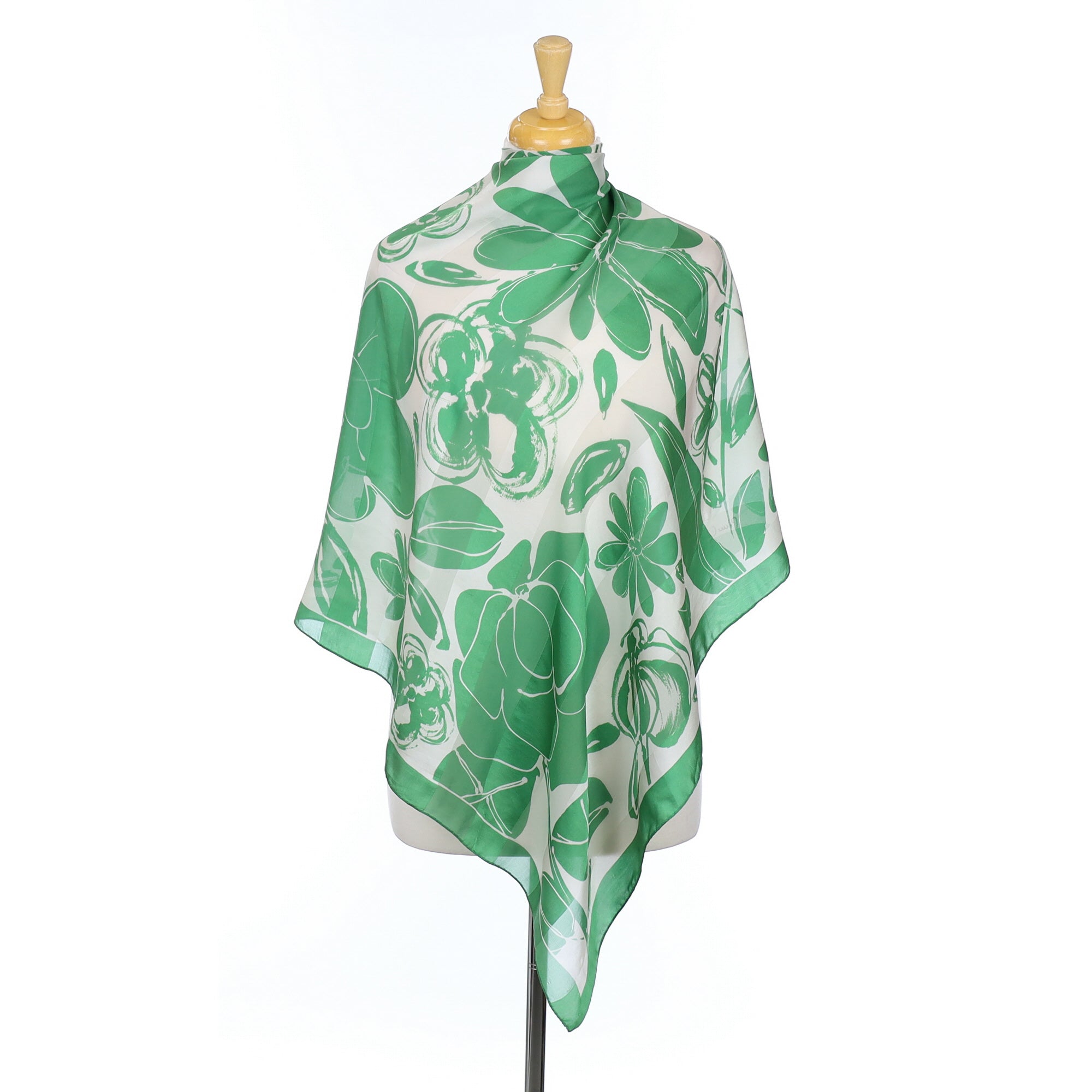 Pierre Cardin Green Floral Vintage Silk Scarf