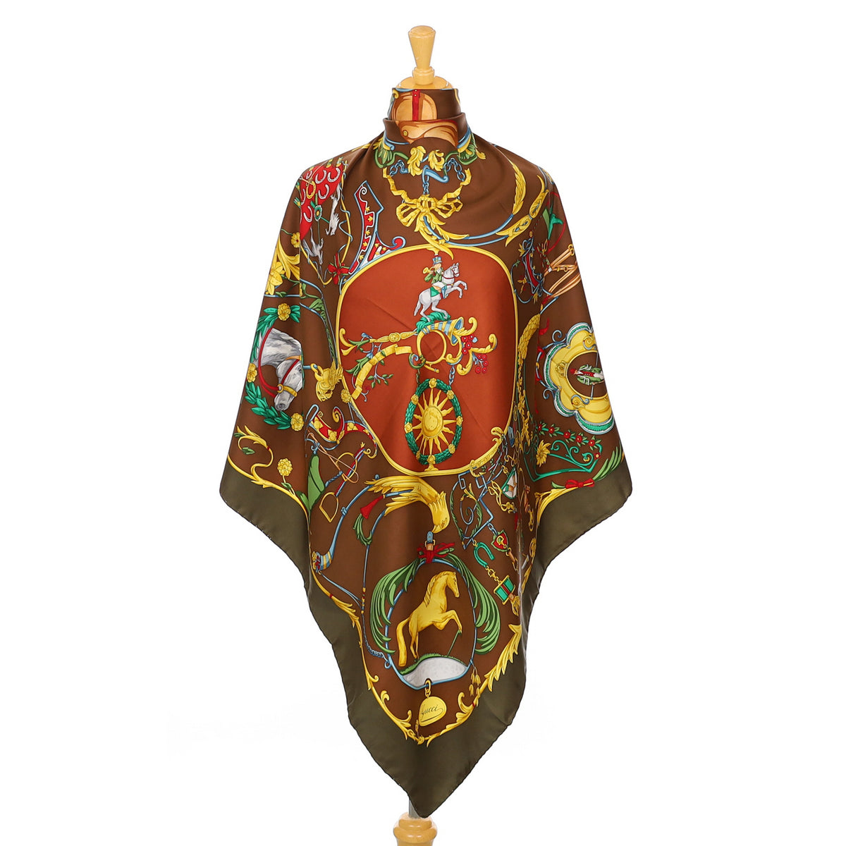 Brand New Gucci Equestrian Brown Silk Scarf