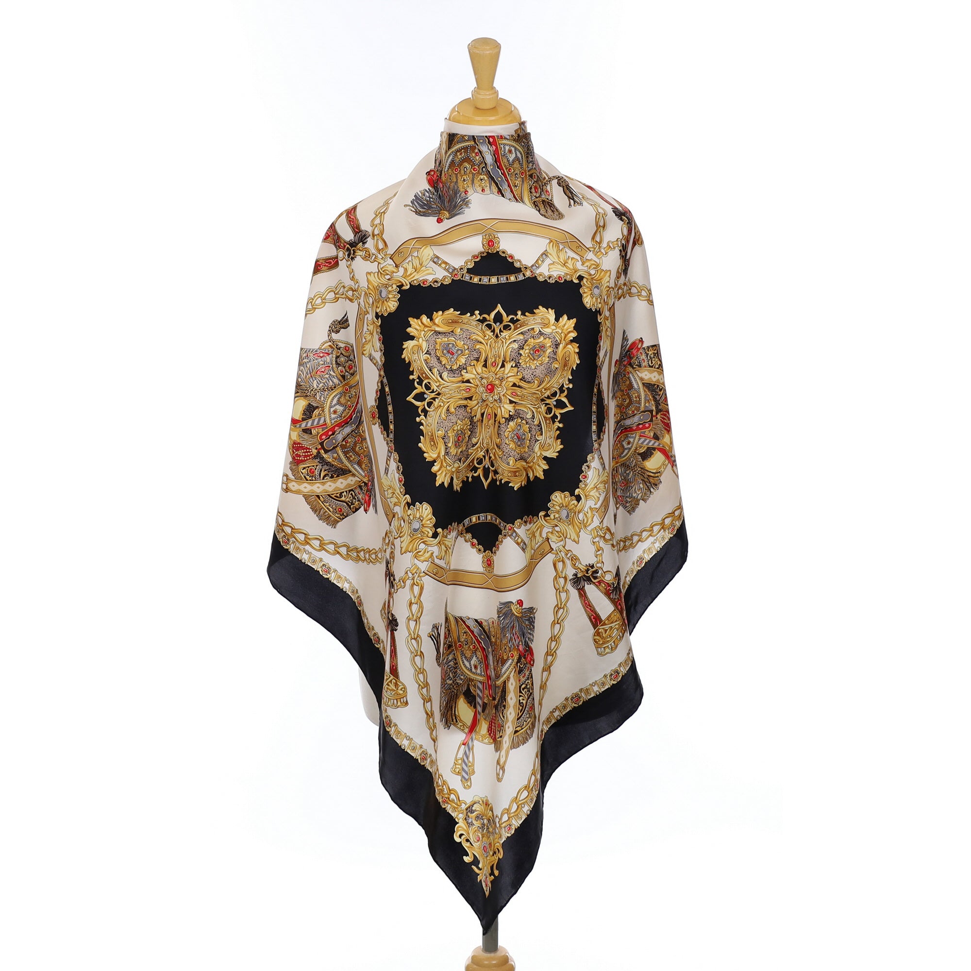 Codello Black Cream and Gold Silk Scarf