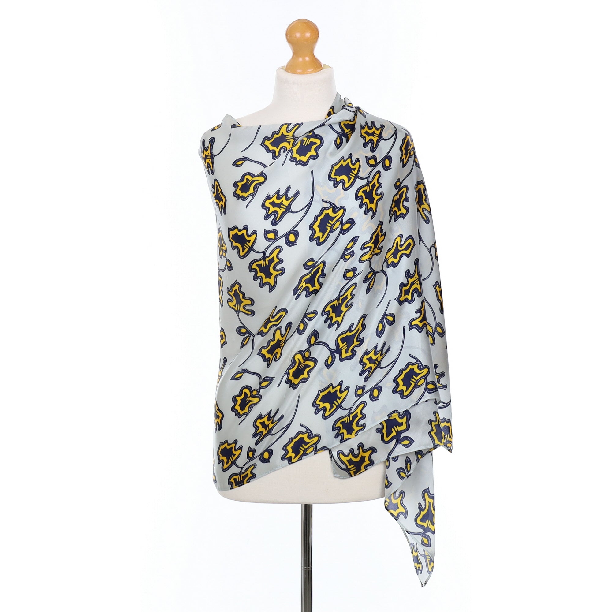 Jigsaw Navy Blue and Yellow Silk Scarf