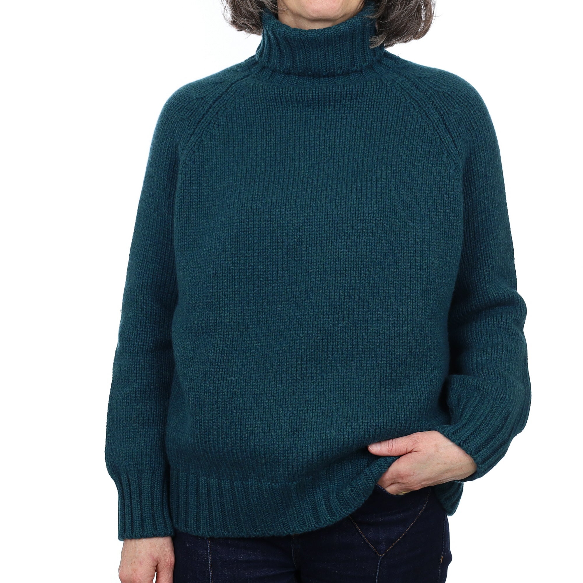 Brand New Scottish Forest Green Cashmere Chunky Polo Neck Jumper Medium