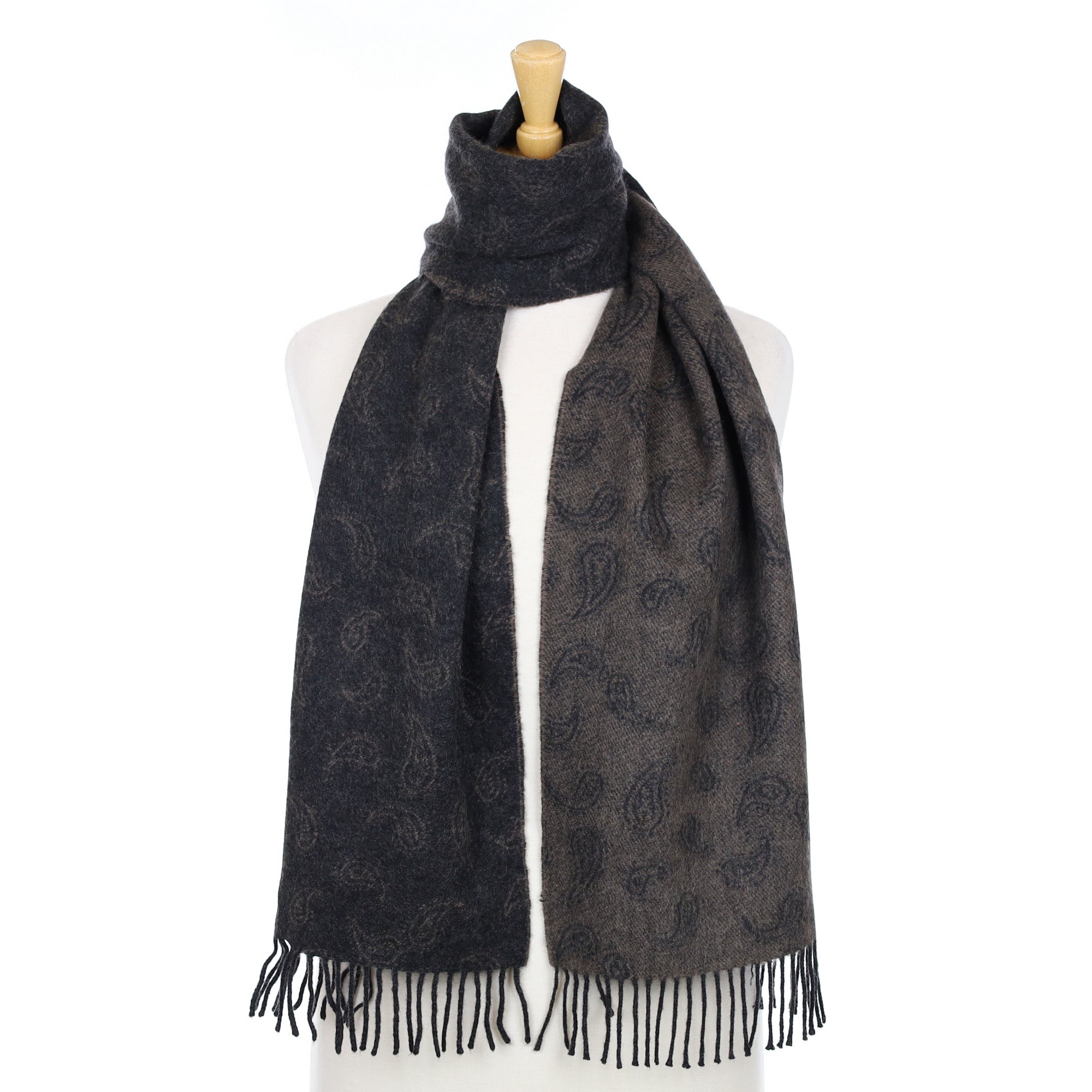 Charcoal and Mocha Paisley Woven Cashmere Scarf