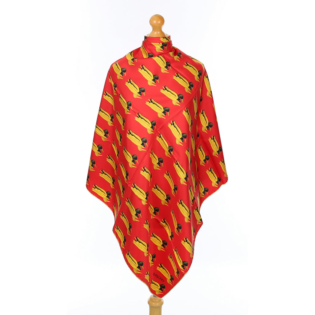 Brand New Burberry Red Duck Silk Scarf