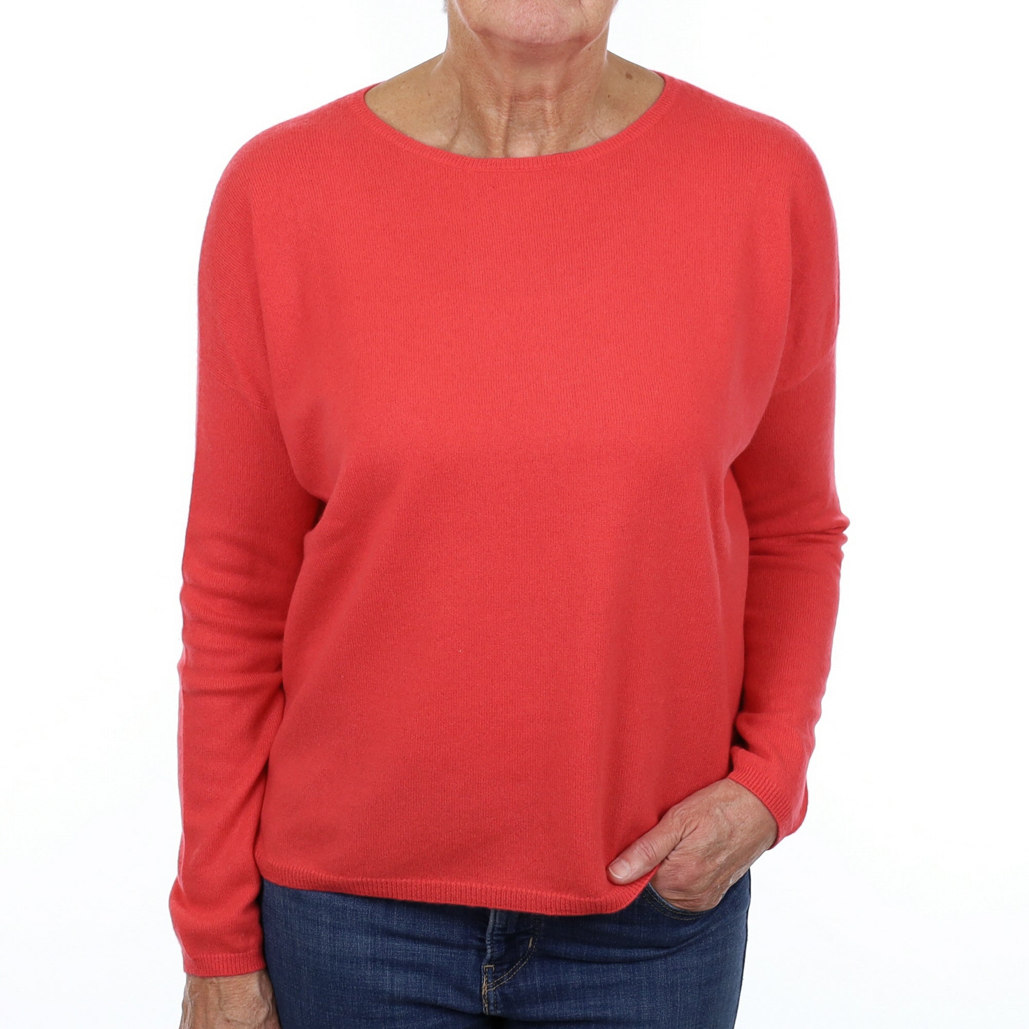 Watermelon Pink Boxy Cashmere Crew Neck Jumper Medium