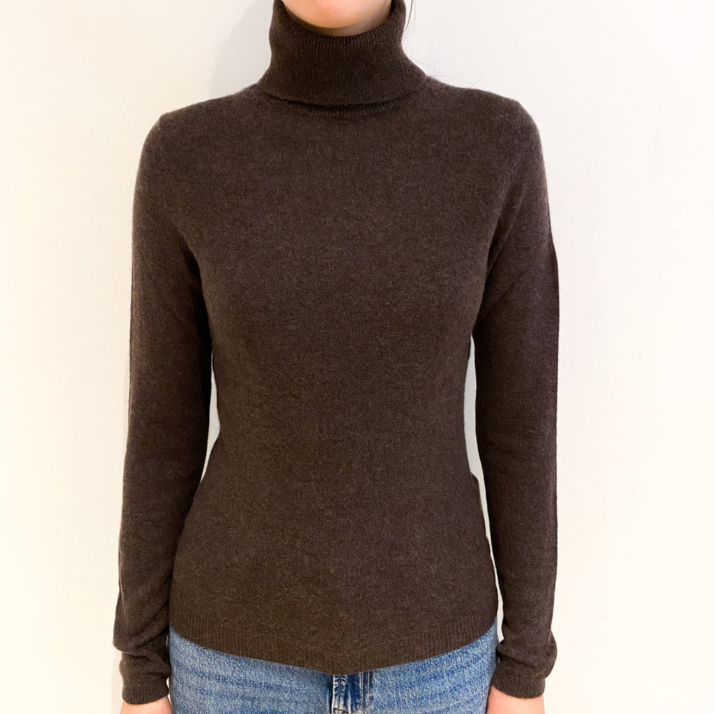 Muted Brown Cashmere Polo Neck Jumper Extra Small
