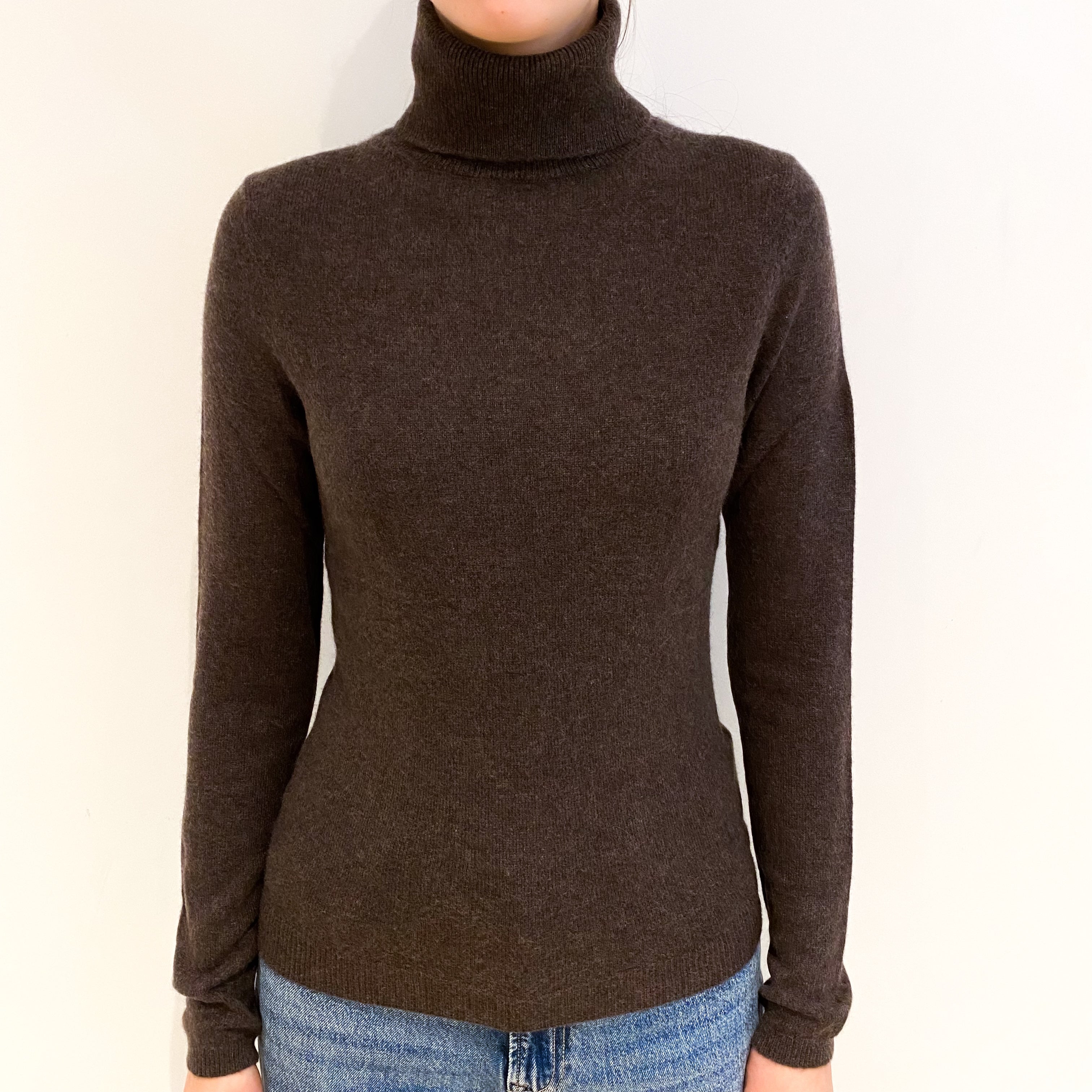 Muted Brown Cashmere Polo Neck Jumper Extra Small