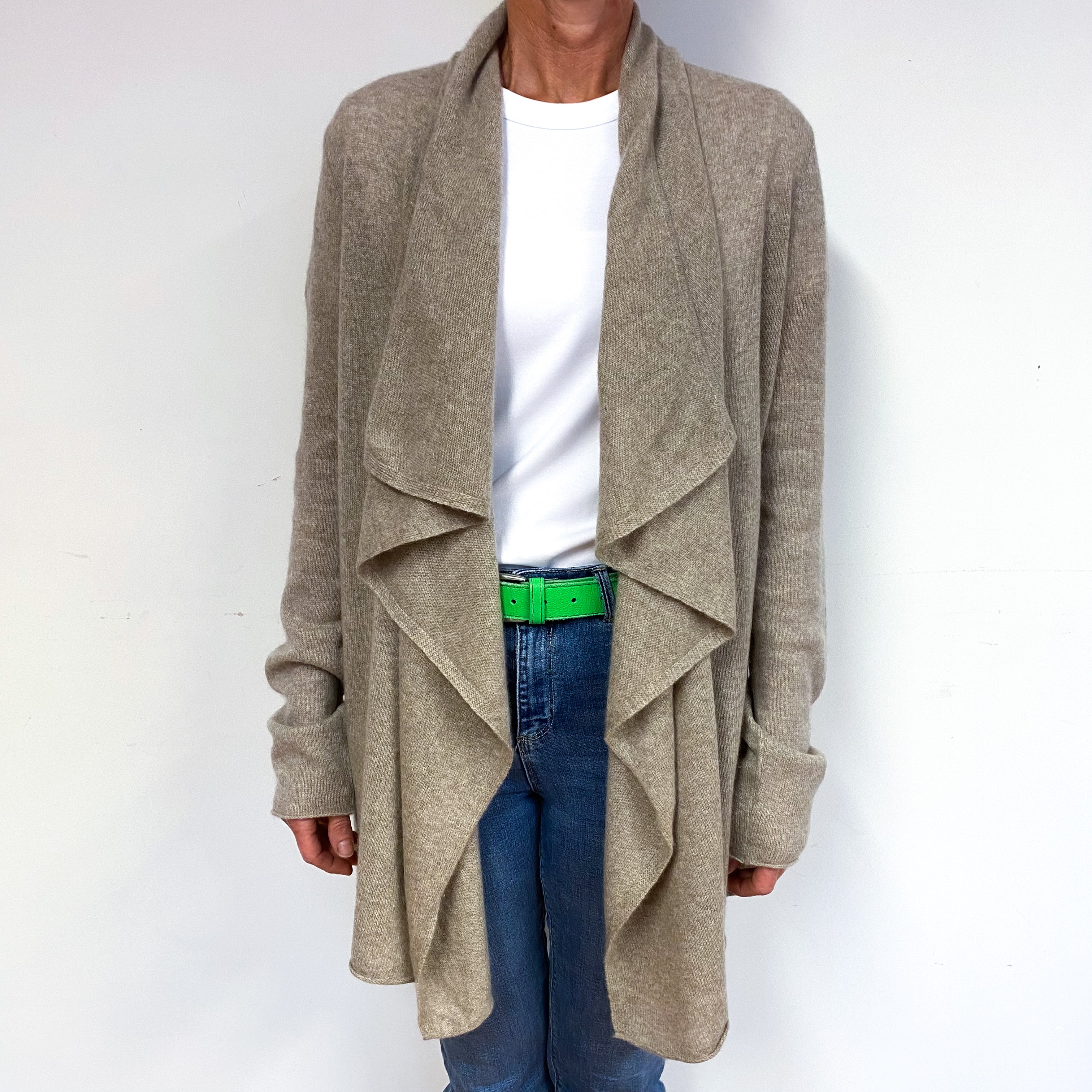 Fawn Brown Cashmere Waterfall Cardigan Medium/Tall