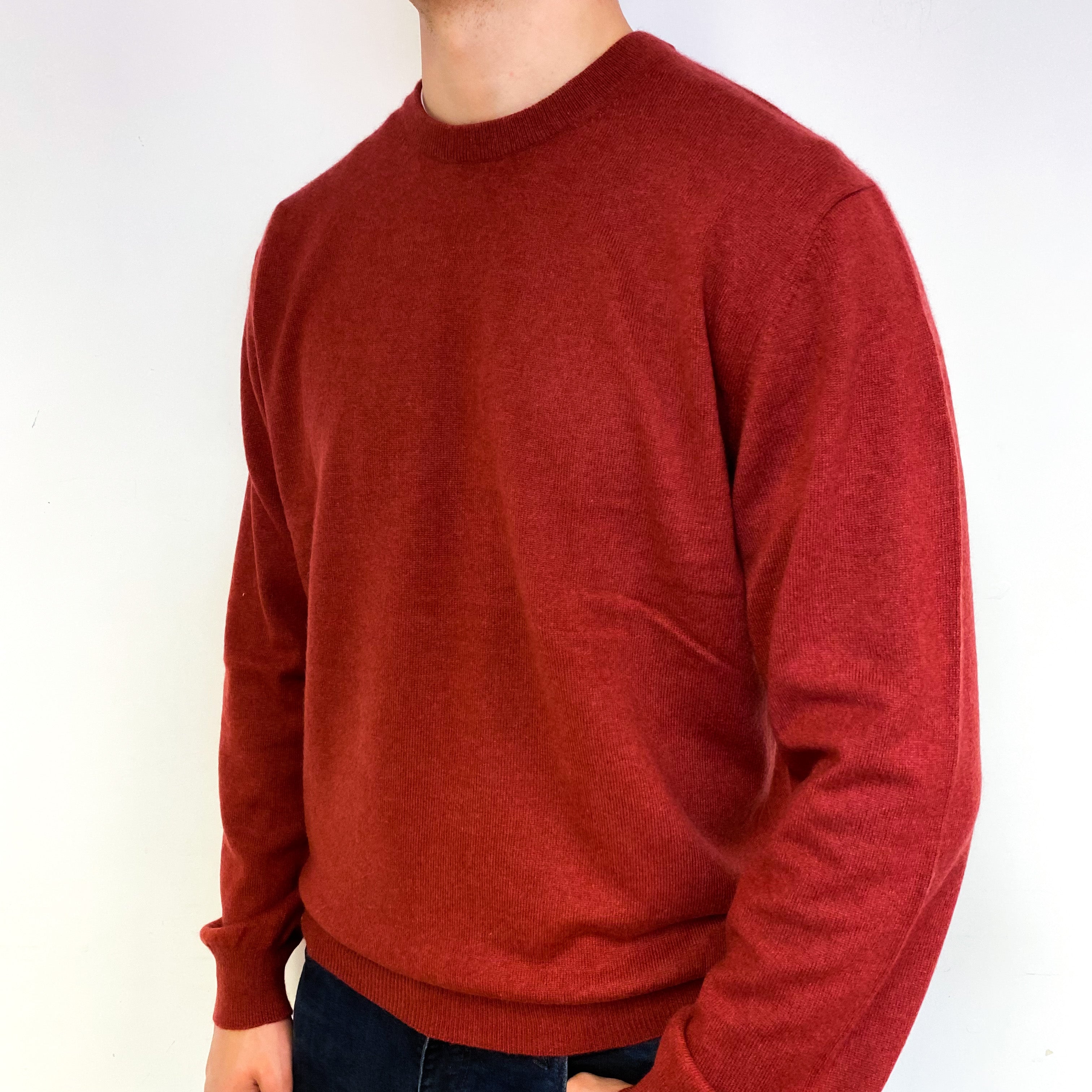 Men's Brick Red Cashmere Crew Neck Jumper Extra Large
