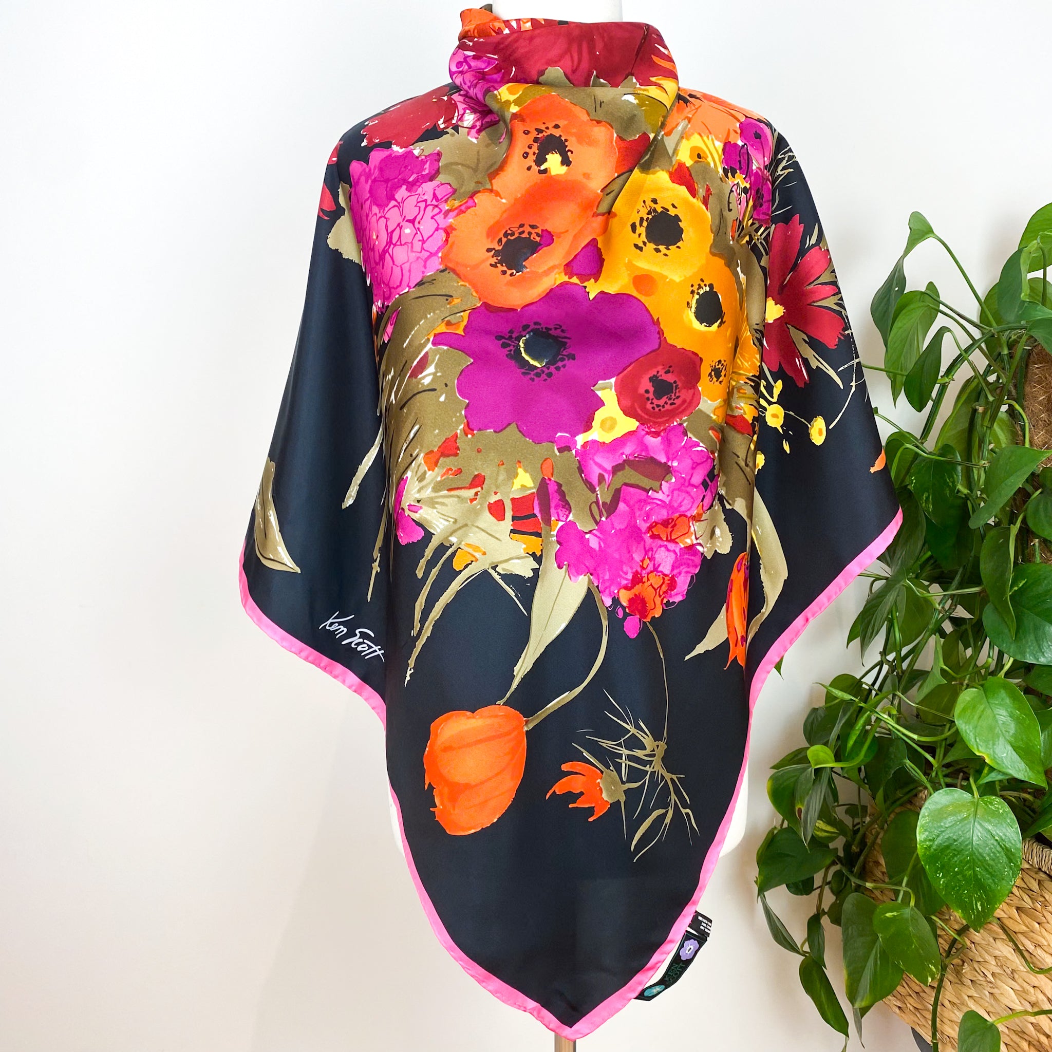 Immaculate Ken Scott Floral Designer Silk Scarf