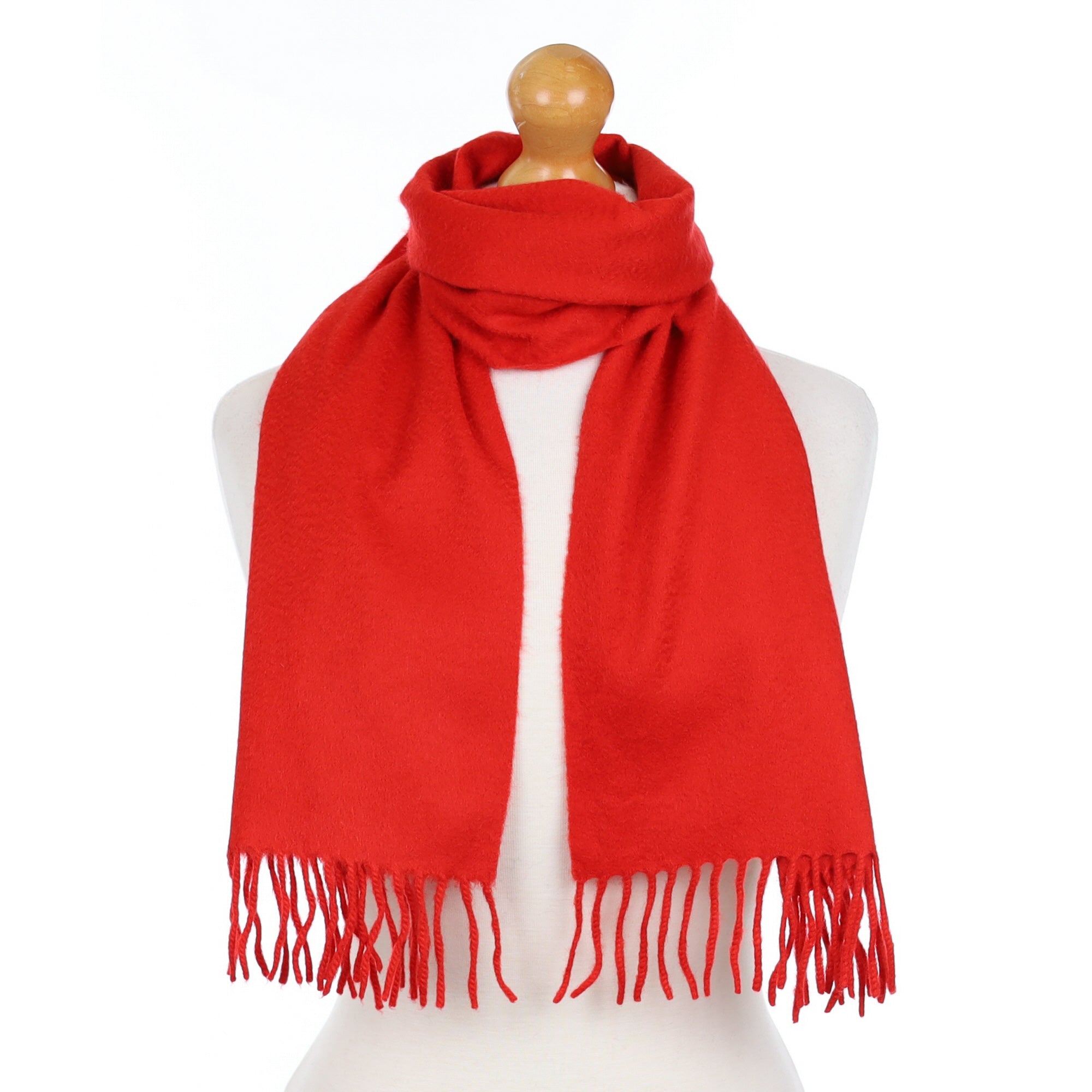 Italian Vermillion Red Cashmere Fringed Woven Scarf