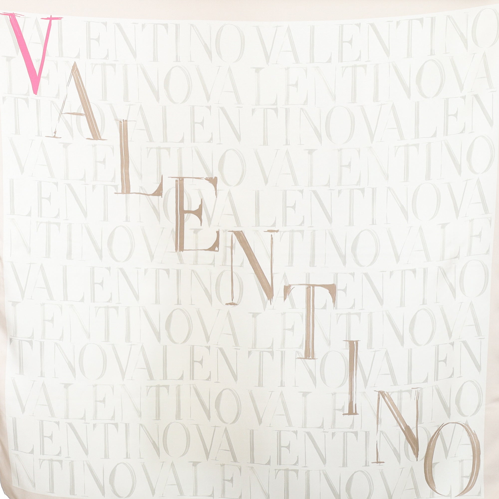 Valentino Neutral Branded Design Silk Scarf