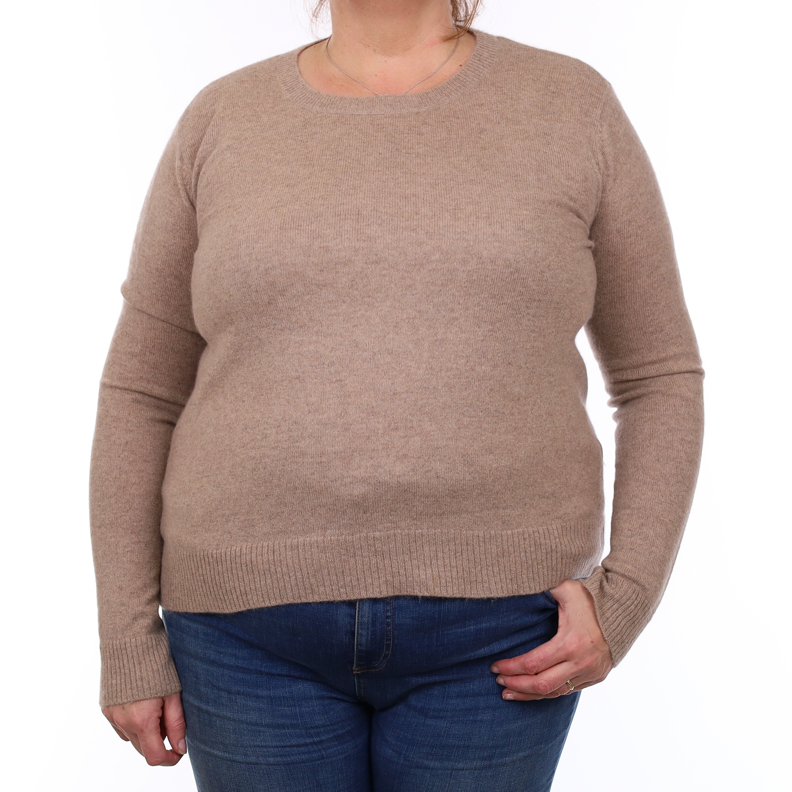 Fawn Brown Cashmere Crew Neck Jumper Extra Large