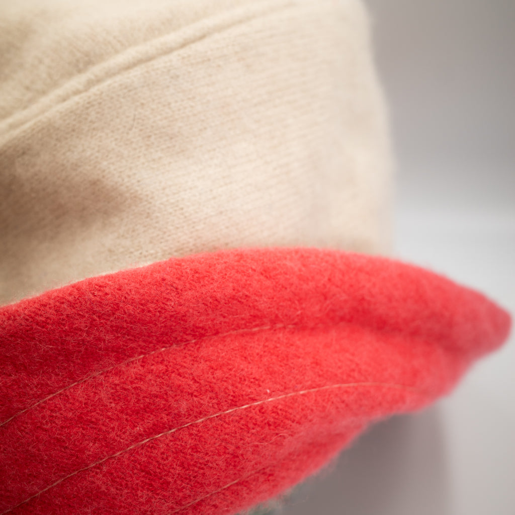 Oatmeal Beige and Orange Stripe Reversible Cashmere Bucket Hat Large