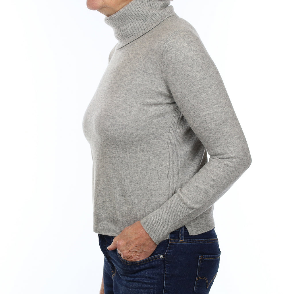 Smoke Grey Cashmere Polo Neck Jumper Medium