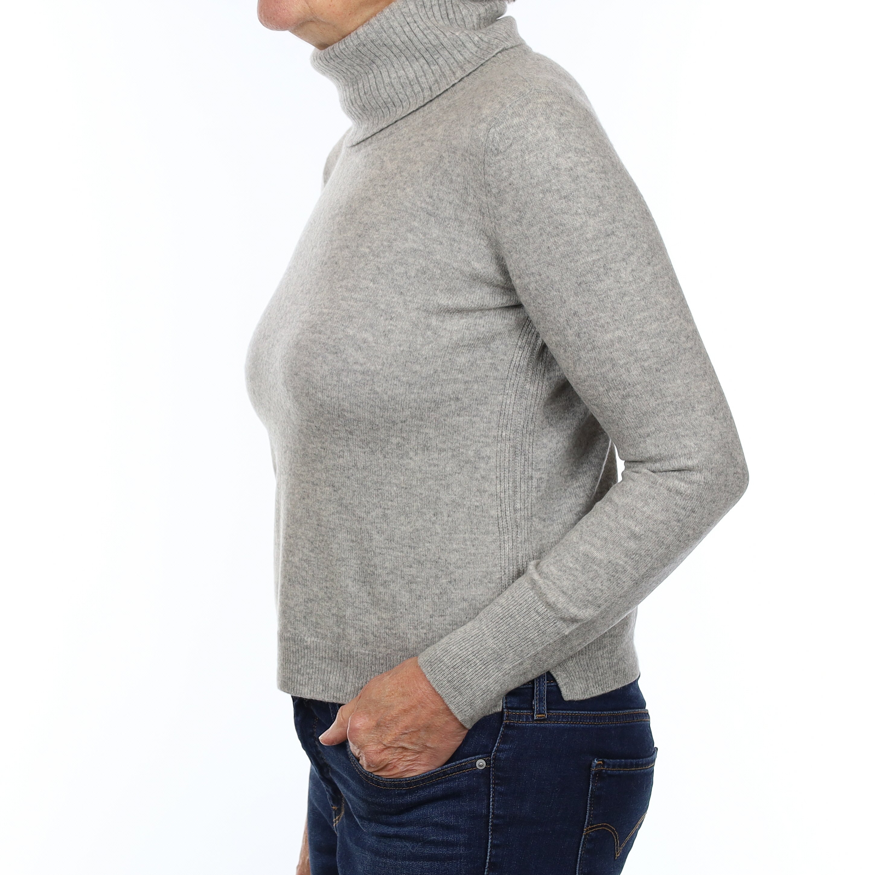 Smoke Grey Cashmere Polo Neck Jumper Medium