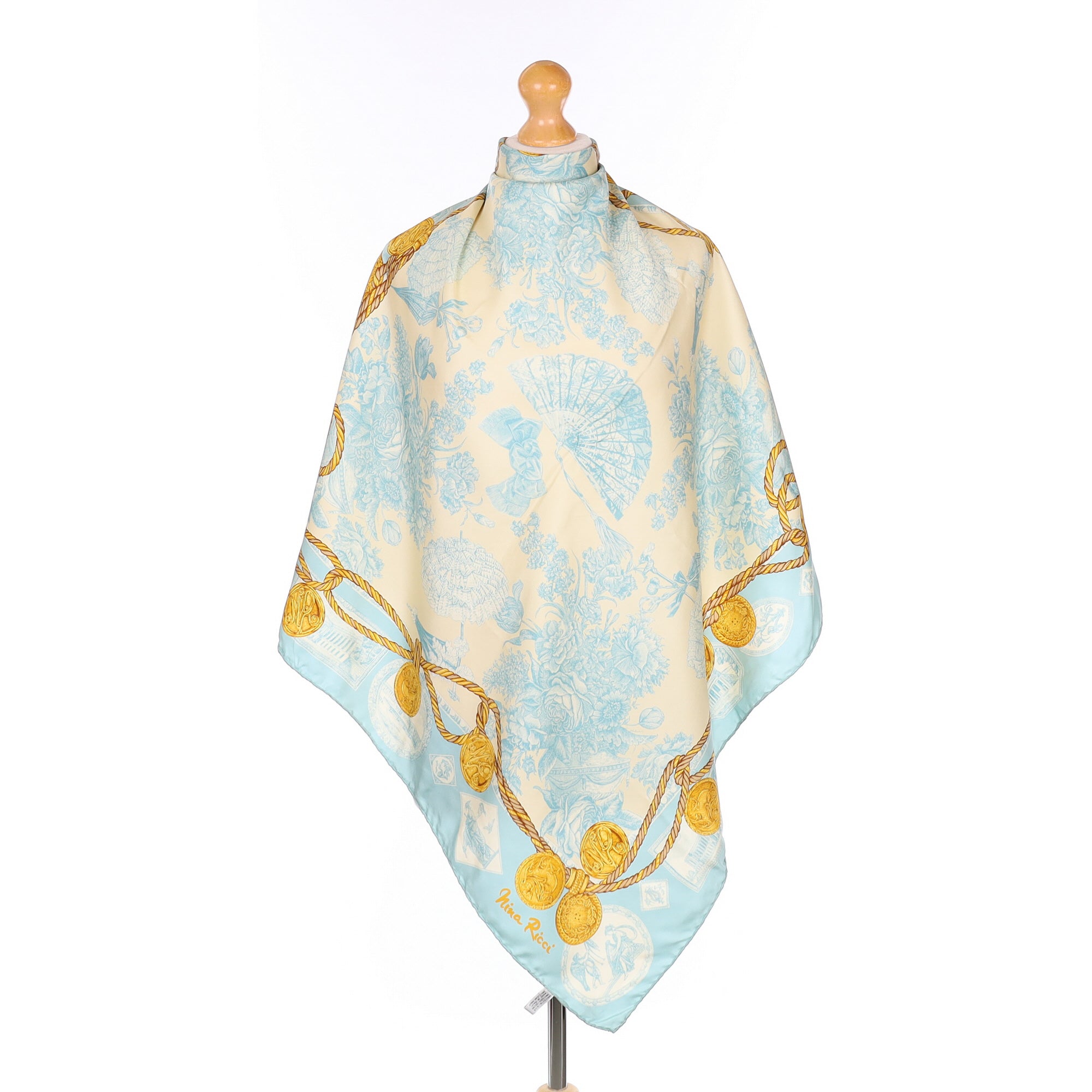 Nina Ricci Vintage Baby Blue Silk Scarf