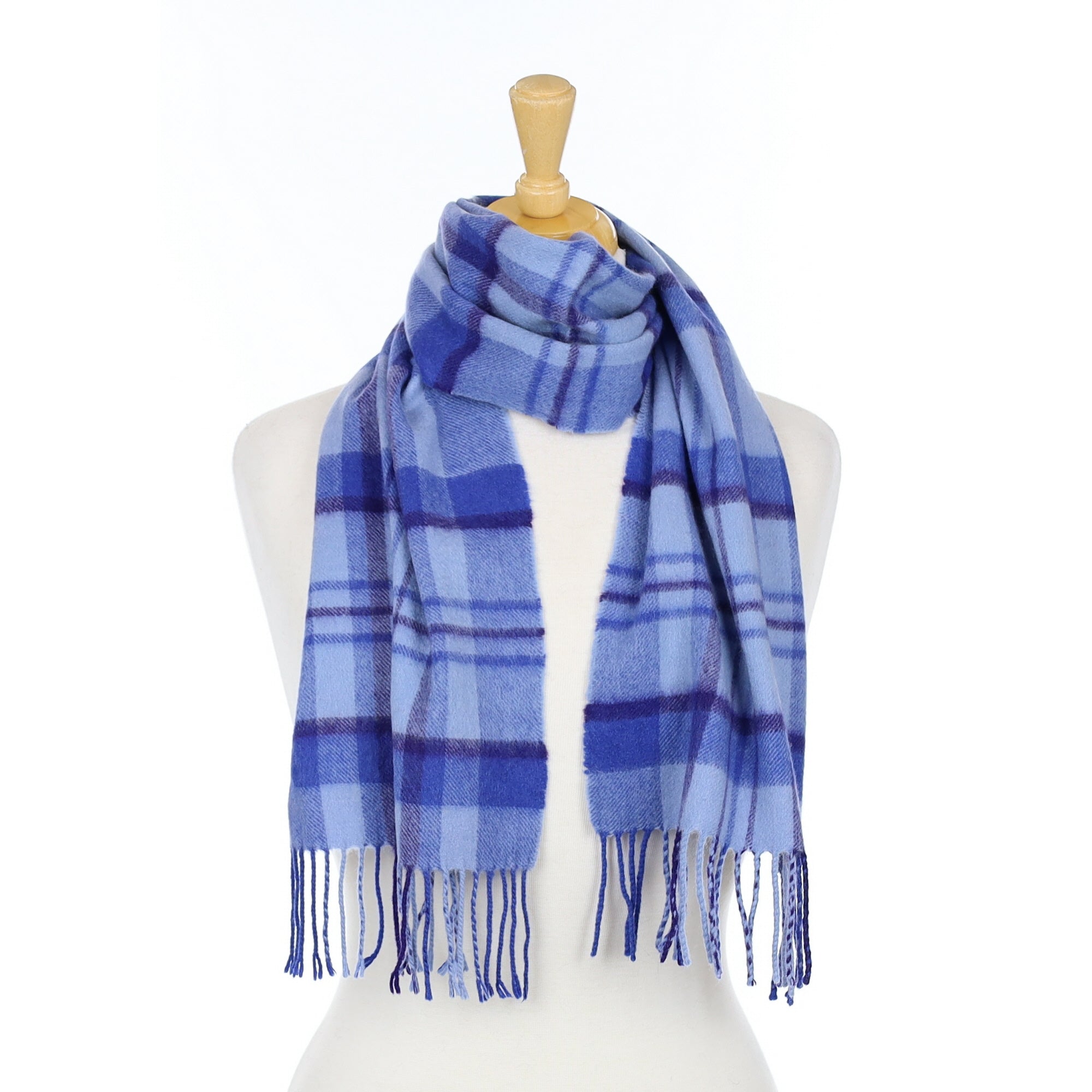 Blue Check Cashmere Woven Scarf