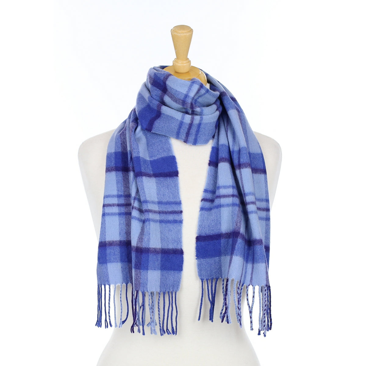 Blue Check Cashmere Woven Scarf
