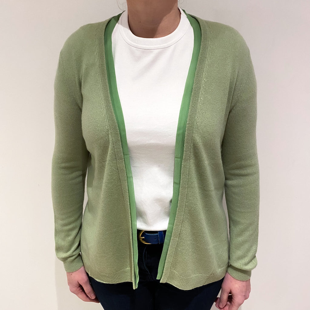 Pear Green Cashmere Edge to Edge Cardigan Large