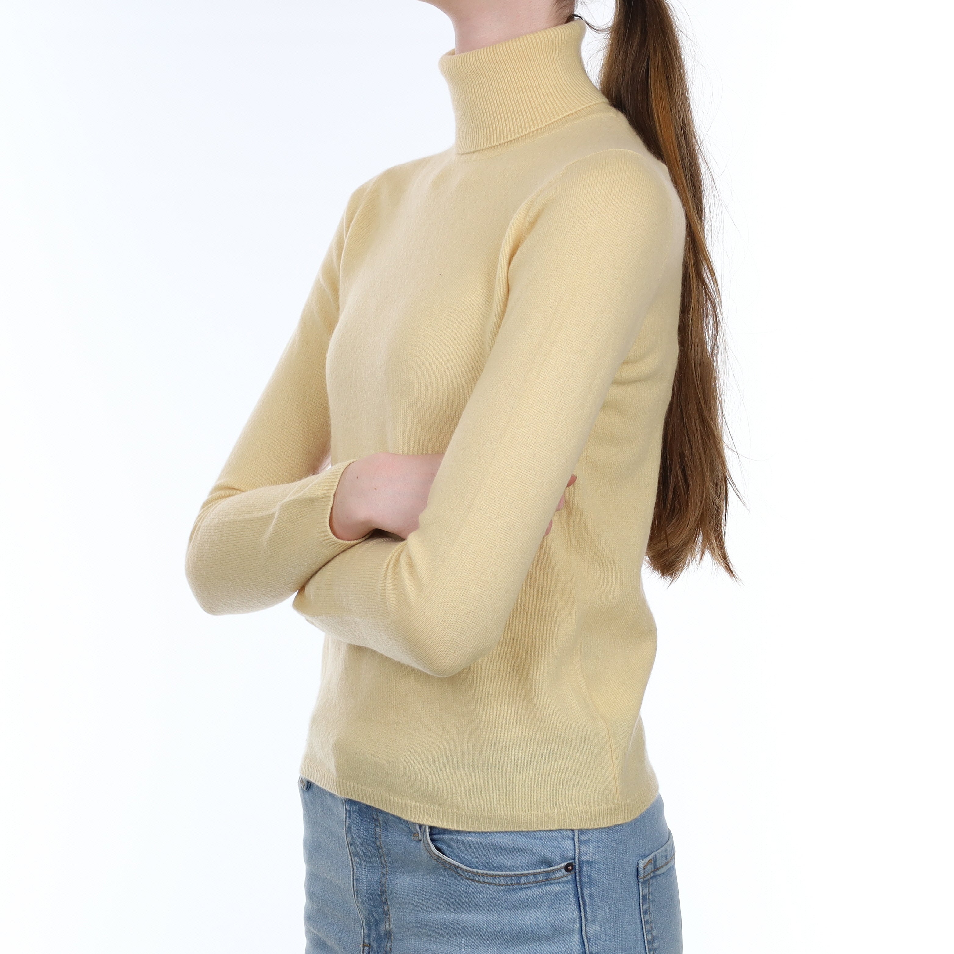 Custard Yellow Cashmere Polo Neck Jumper Extra Small