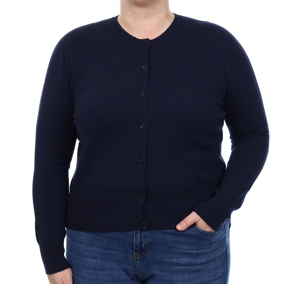 Brand New Scottish Navy Cashmere Crew Neck Cardigan Large