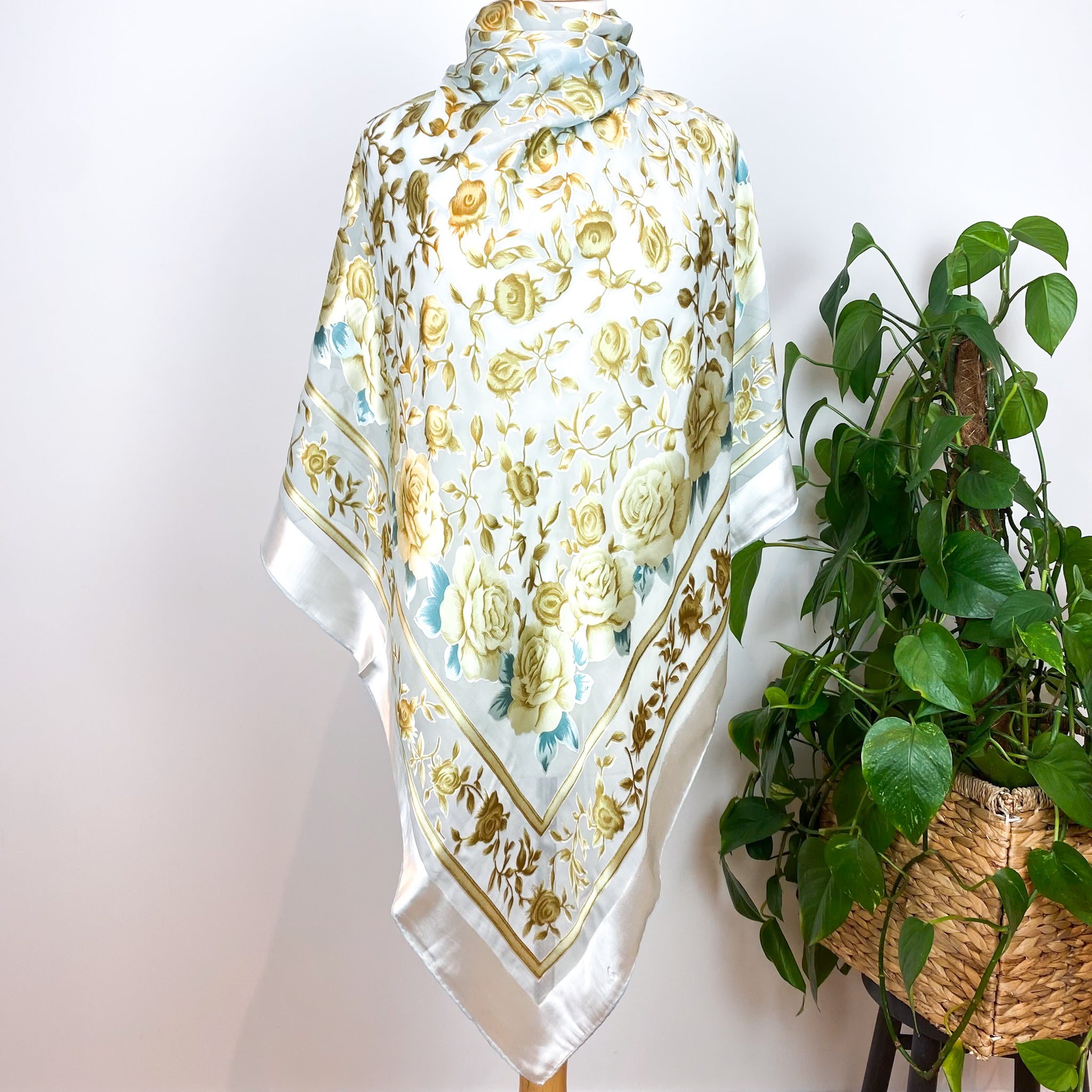 Large Floral Devore Vintage Silk Scarf