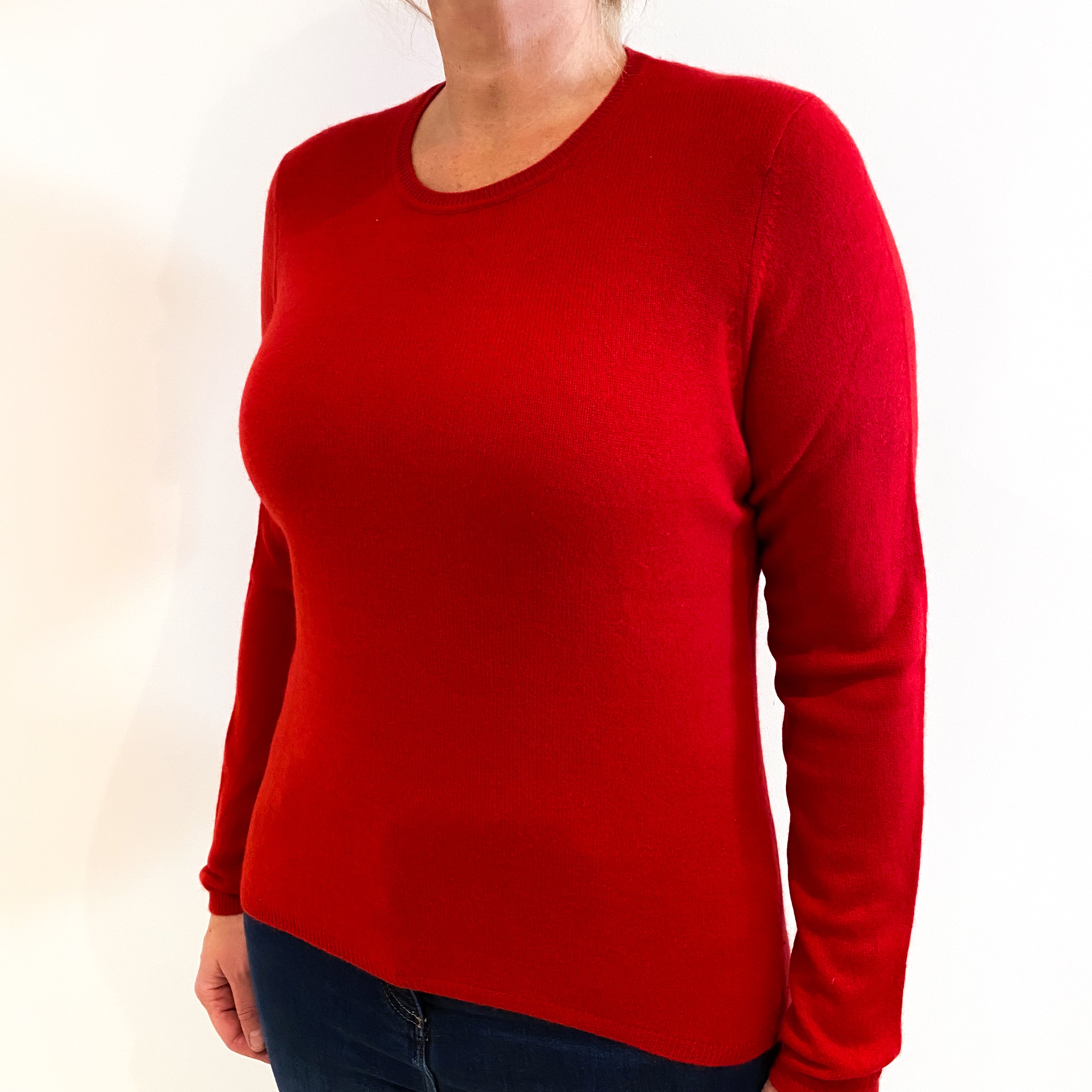 Scarlet Red Cashmere Crew Neck Jumper Large