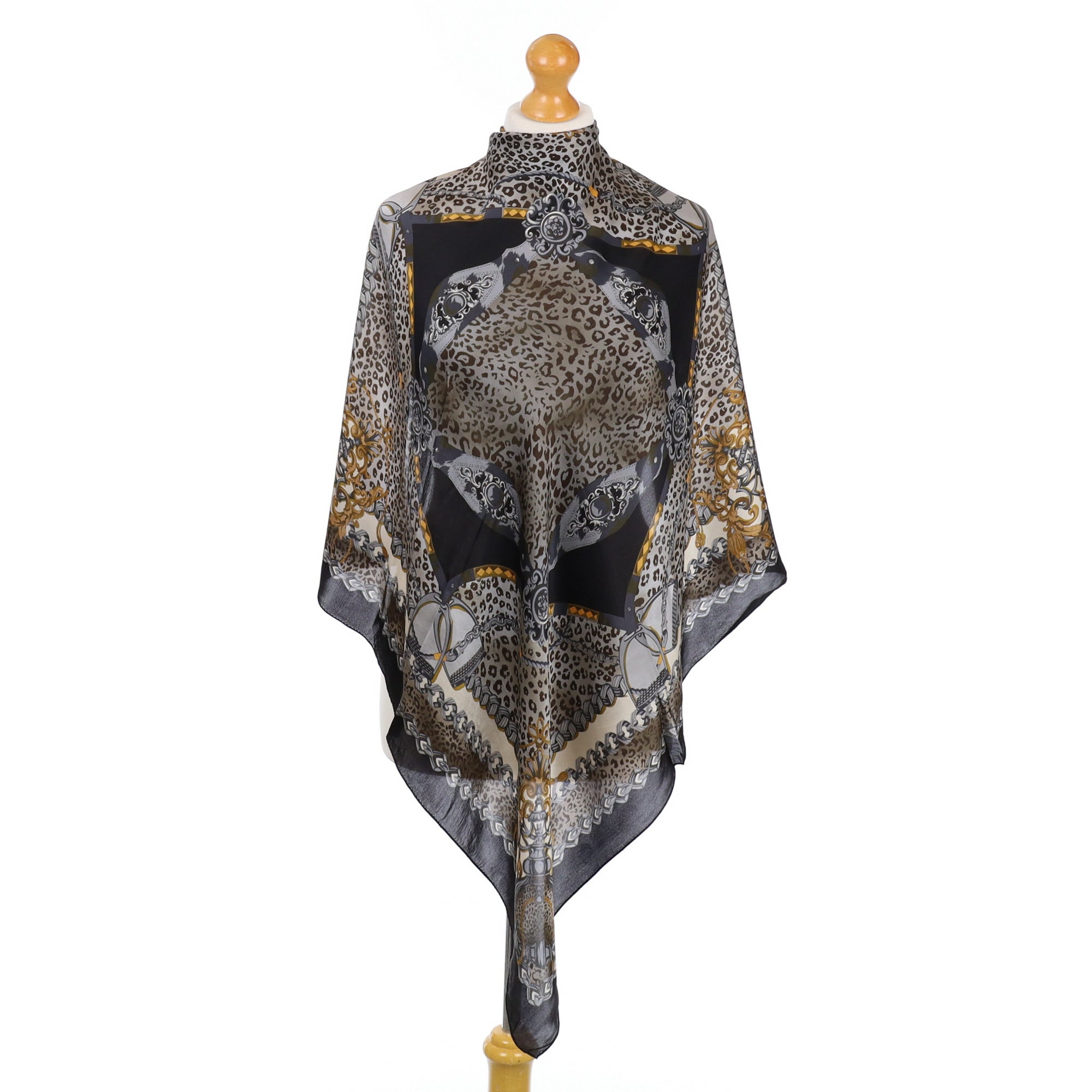 Black and Grey Patterned Silk Scarf