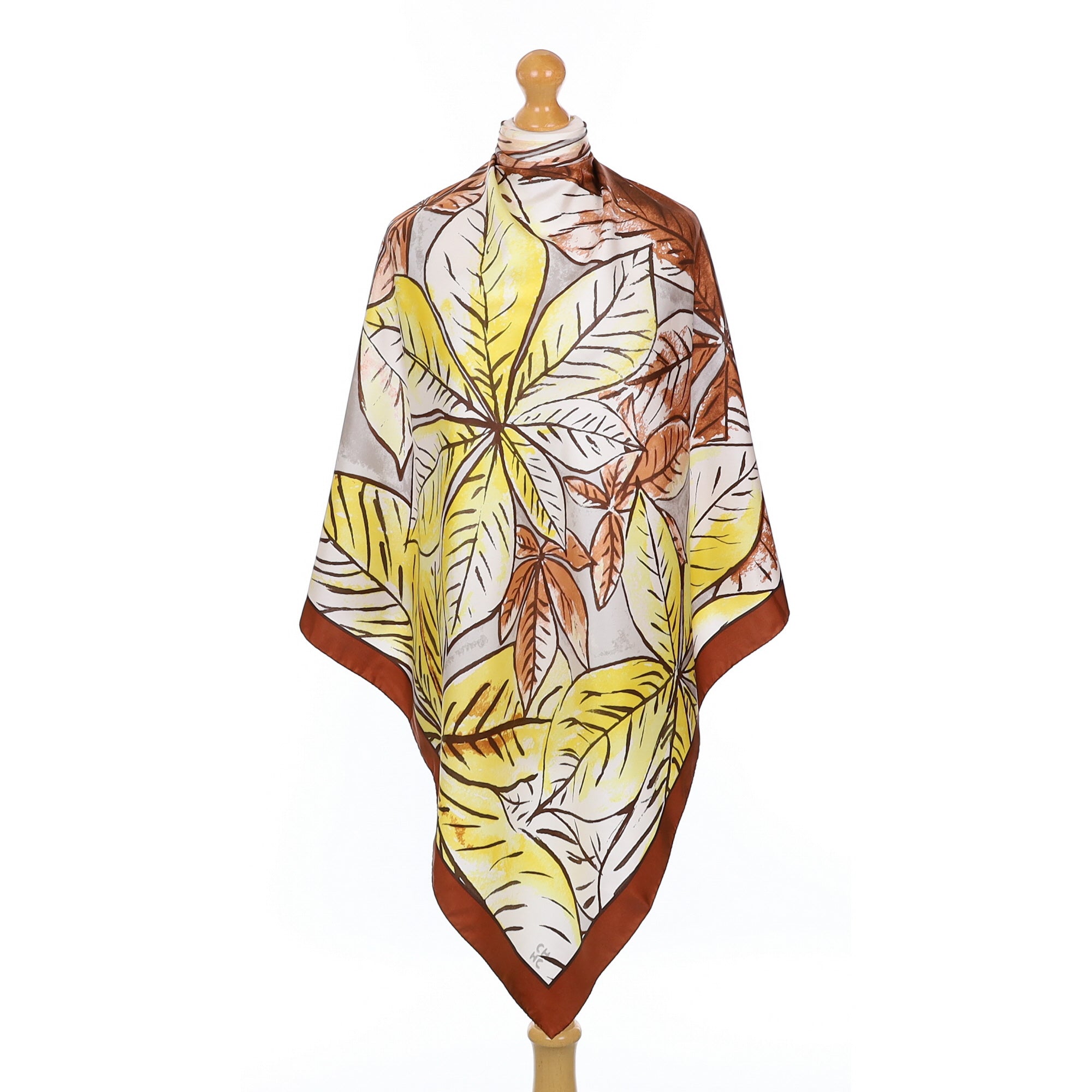 Pristine Carolina Herrera Leaf Pattern Silk Scarf