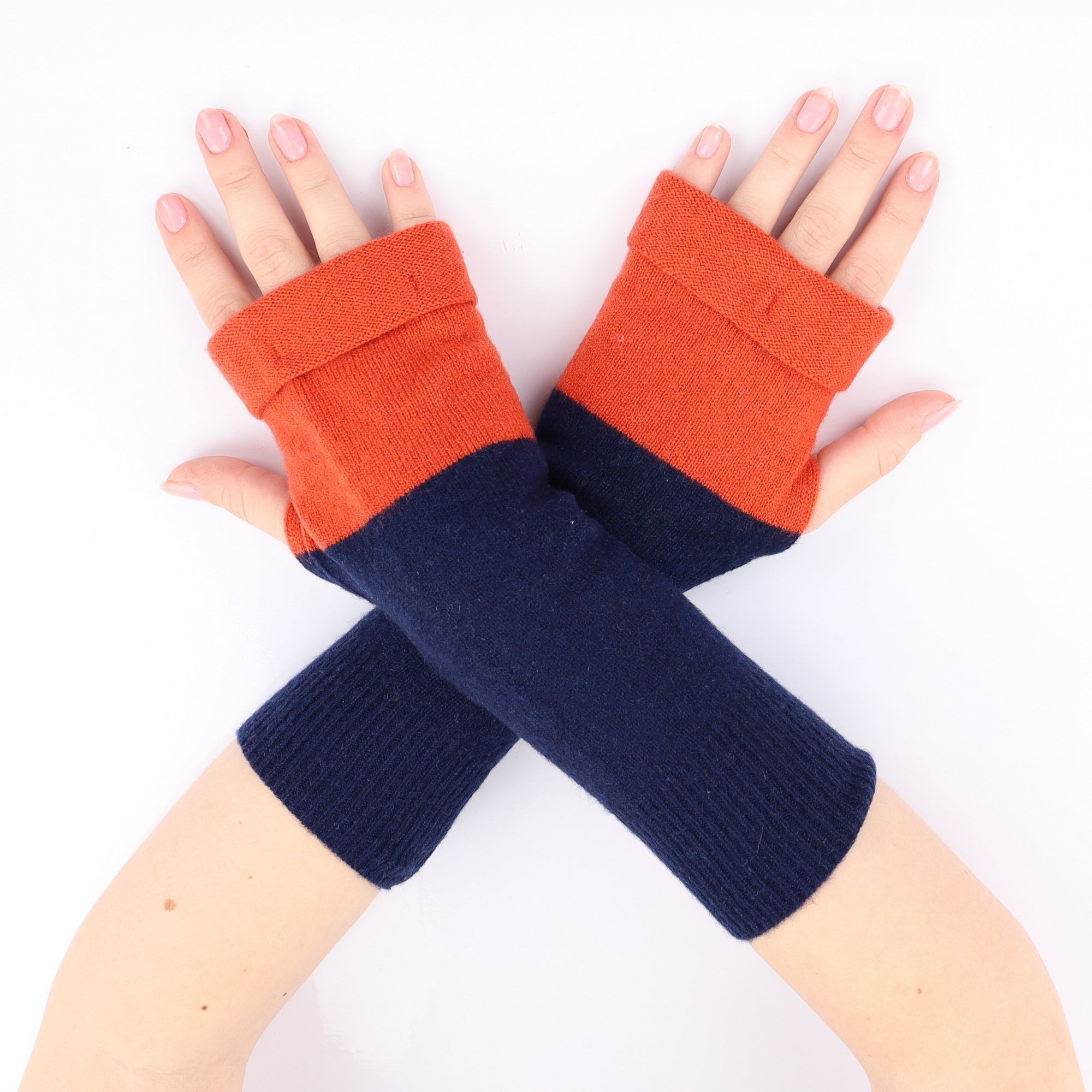 Navy and Orange Fingerless Gloves