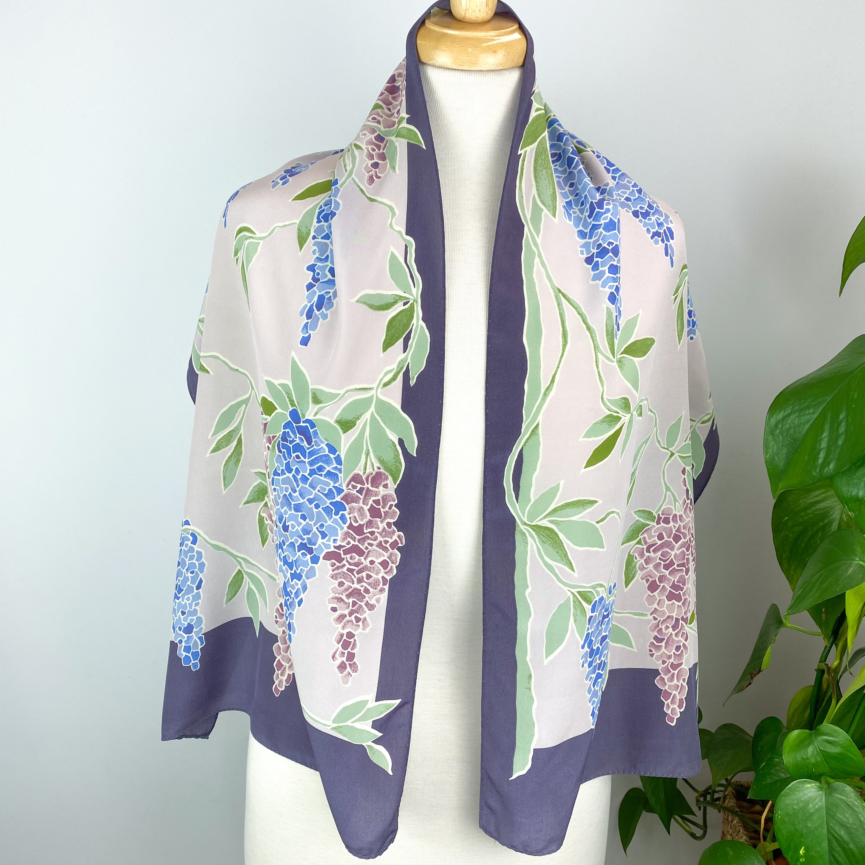 Long Vintage Purple Design Silk Scarf