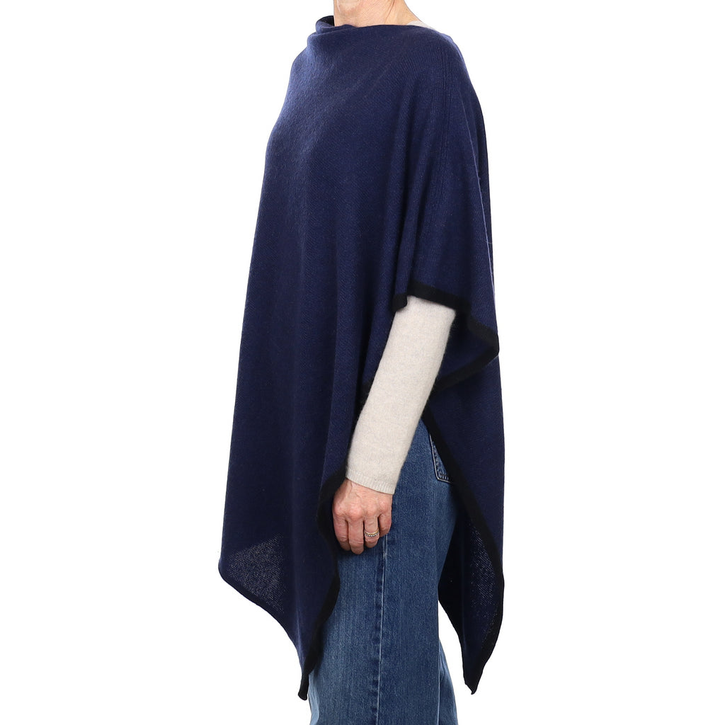 Navy and Black Cashmere Poncho One Size