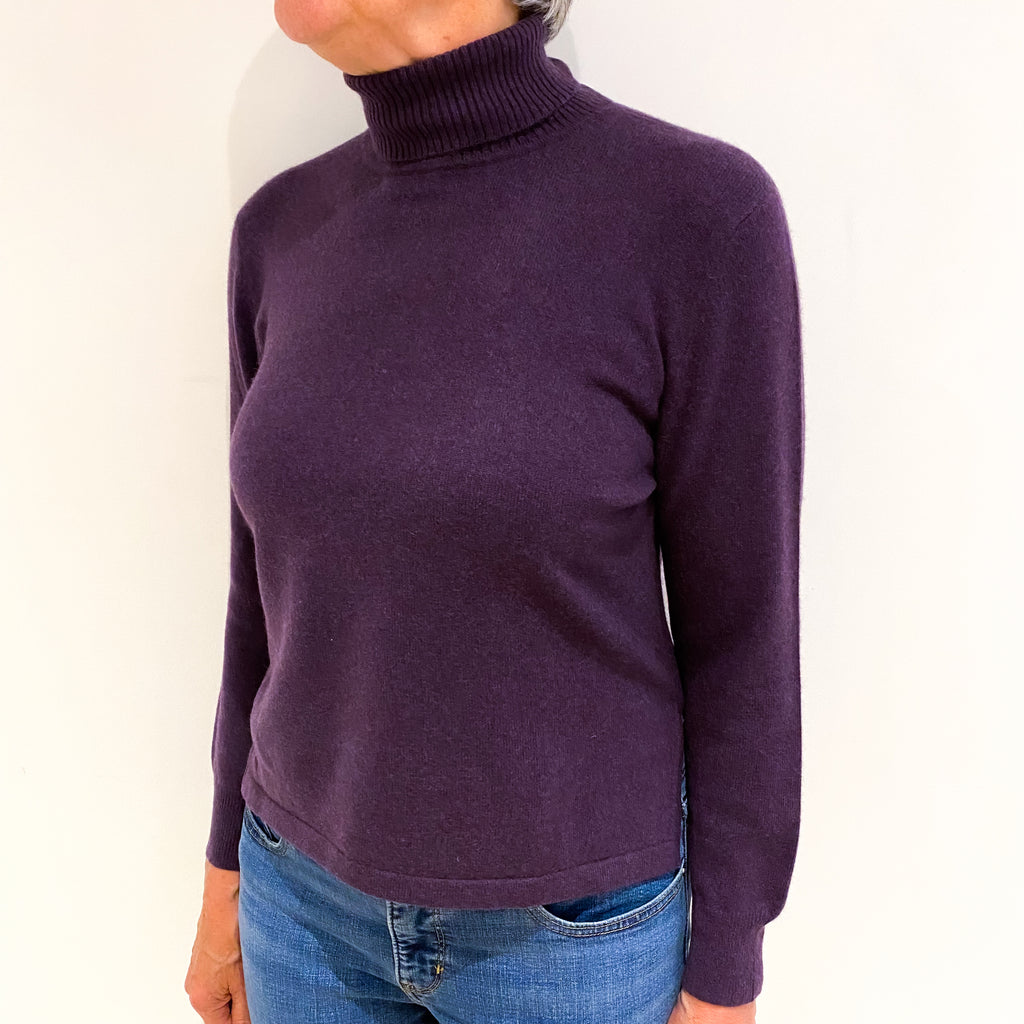 Grape Purple Cashmere Polo Neck Jumper Medium