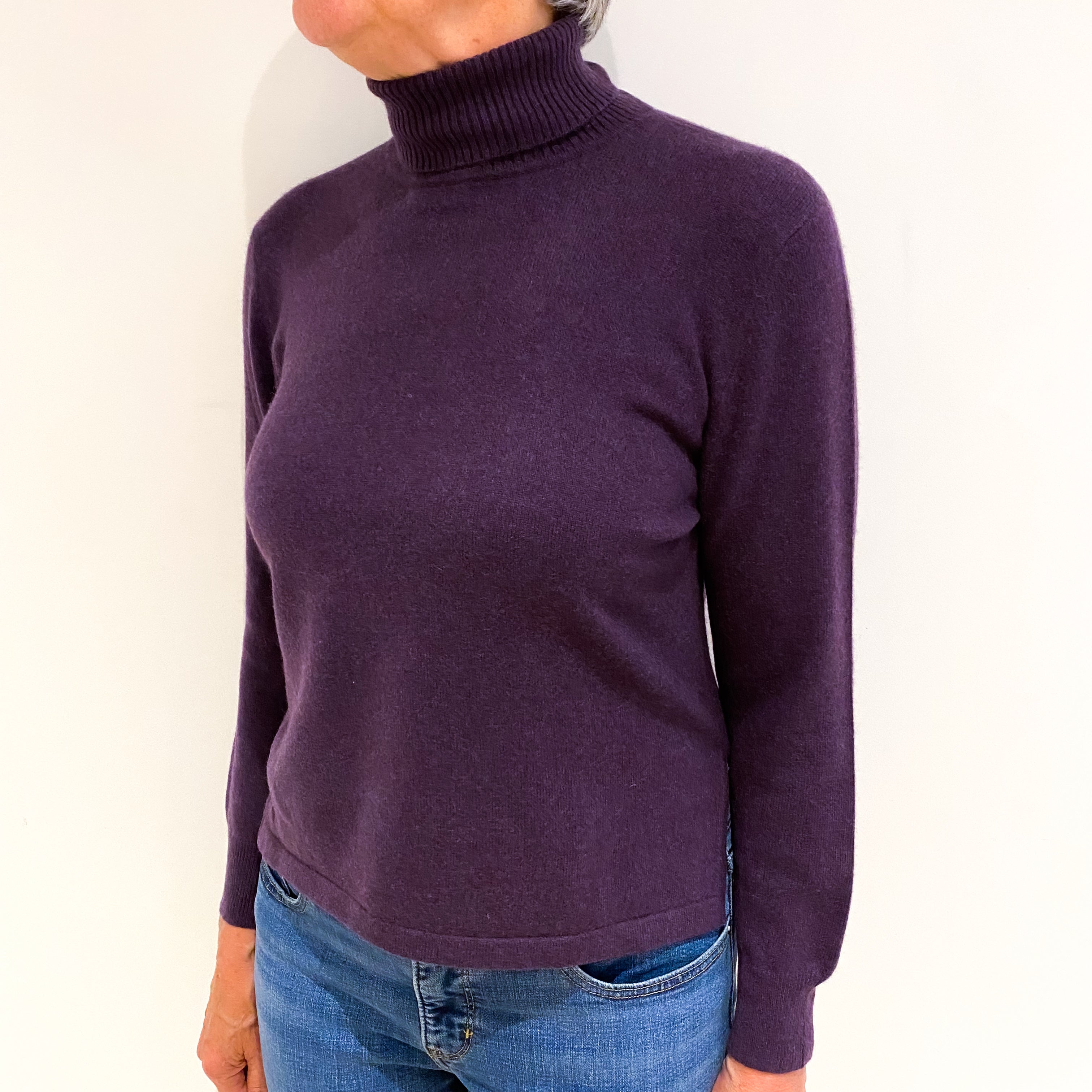 Grape Purple Cashmere Polo Neck Jumper Medium