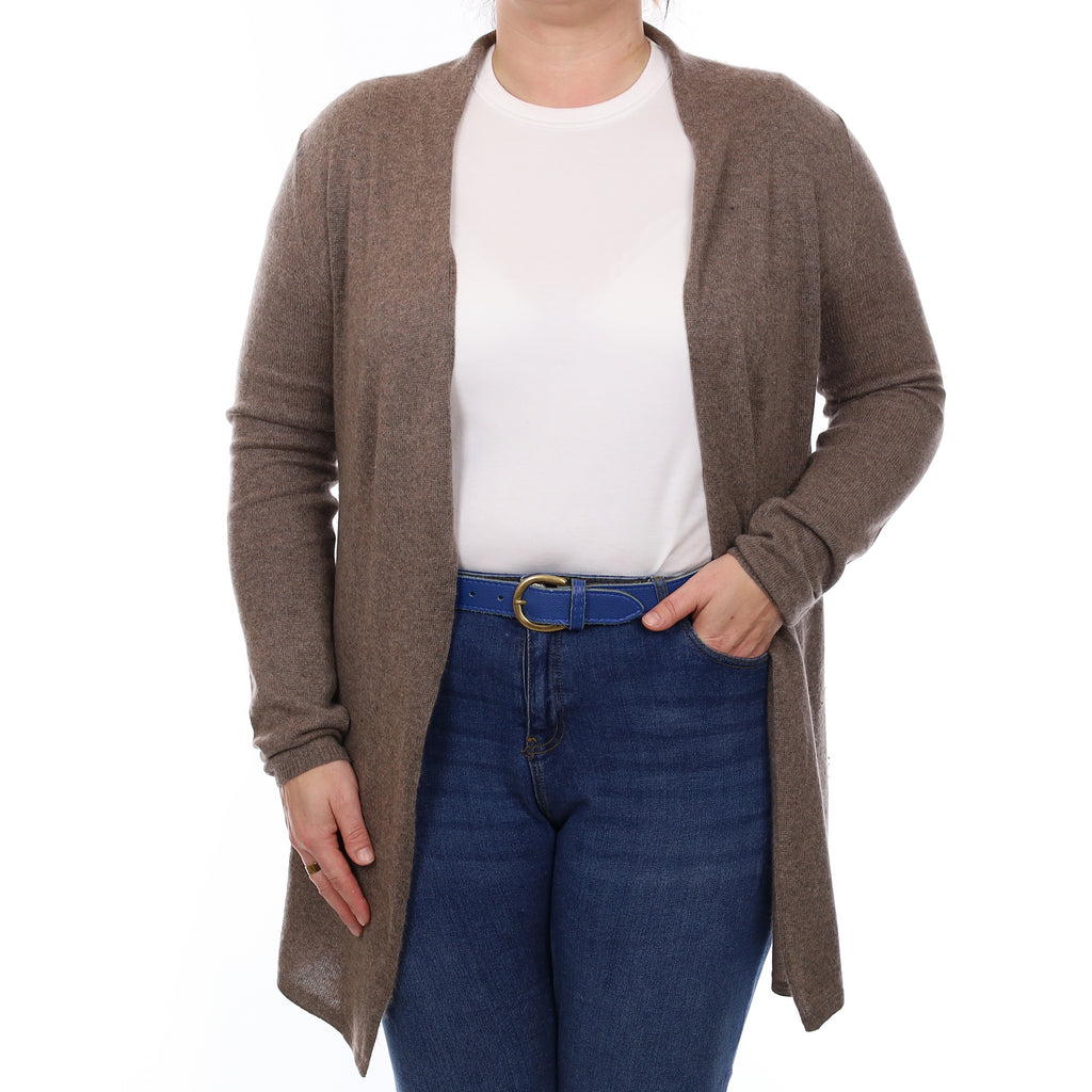 Italian Taupe Brown Cashmere Edge to Edge Cardigan Large