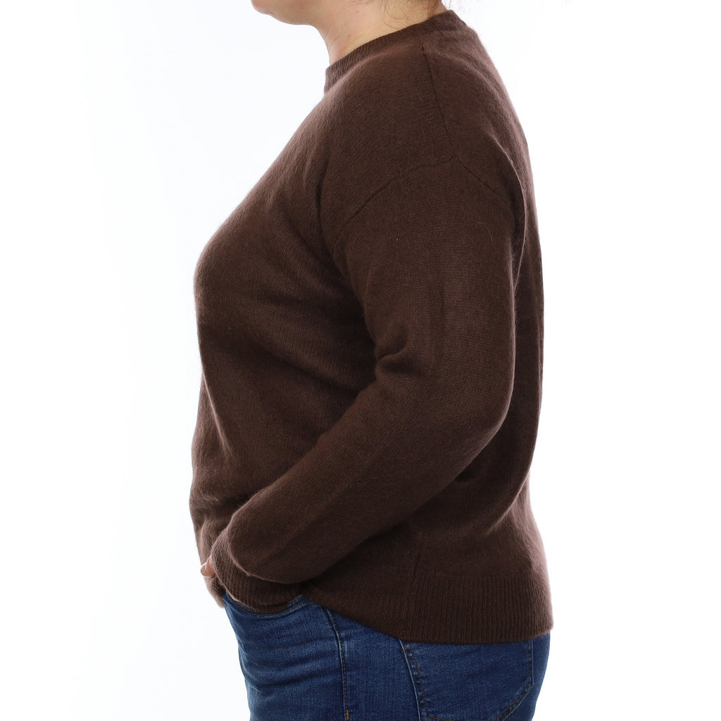 Chocolate Brown Chunky Cashmere Crew Neck Jumper Large