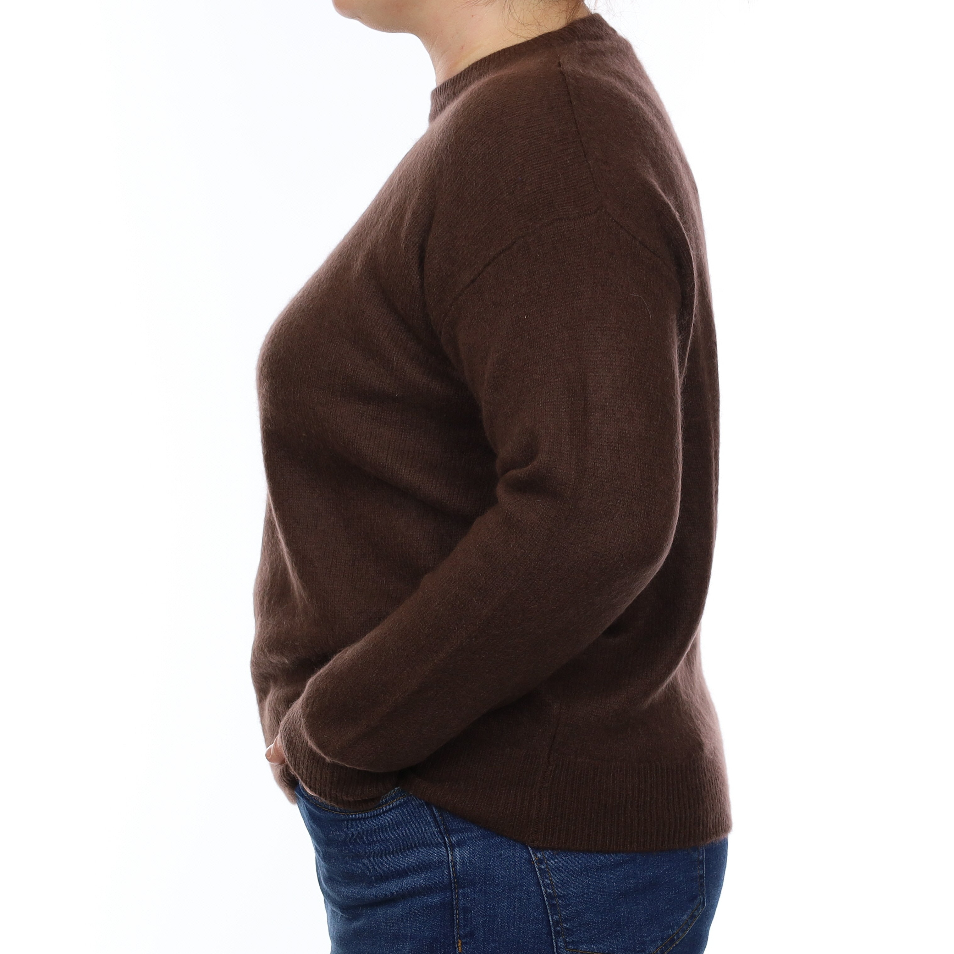 Chocolate Brown Chunky Cashmere Crew Neck Jumper Large