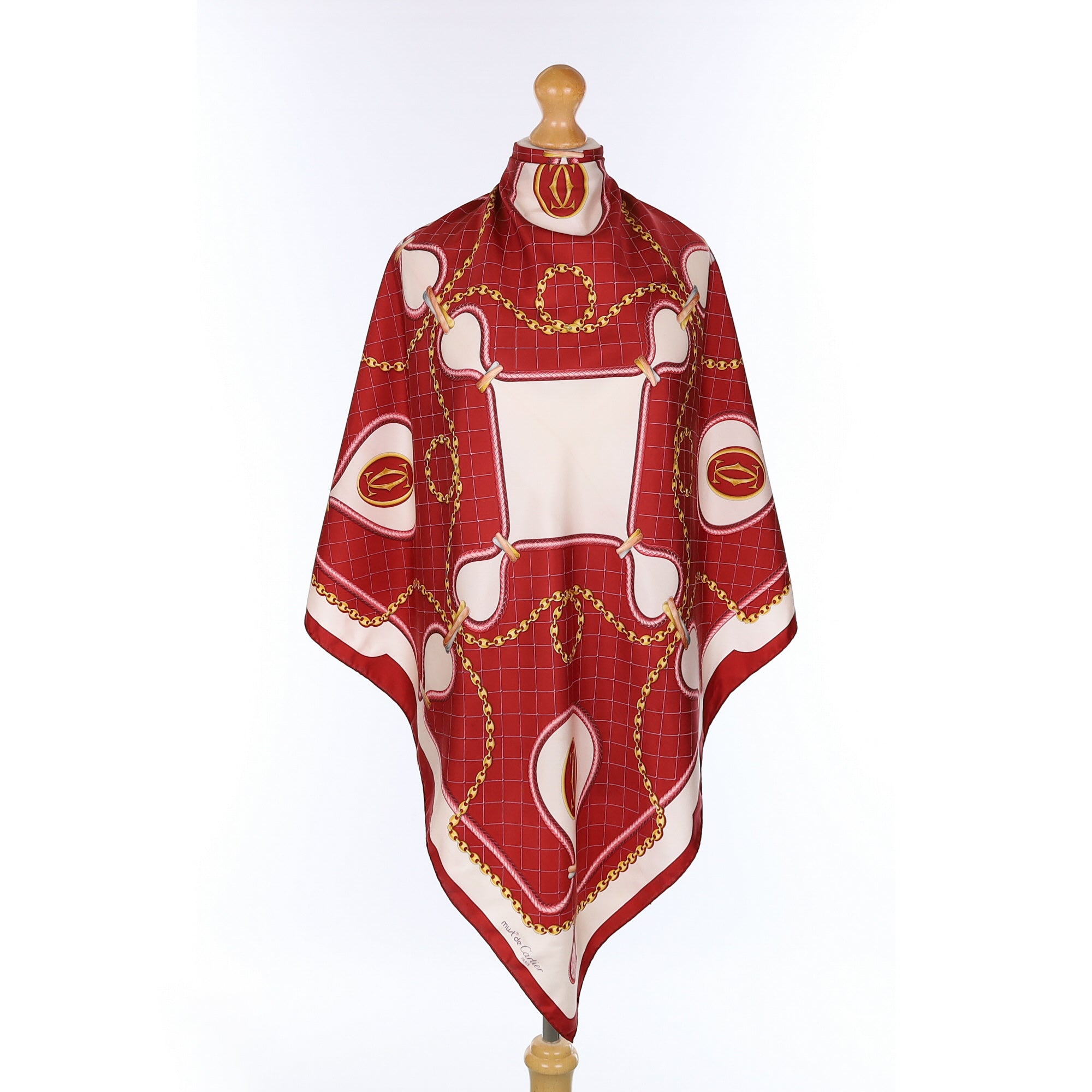 Cartier Red And Gold Chain Silk Scarf
