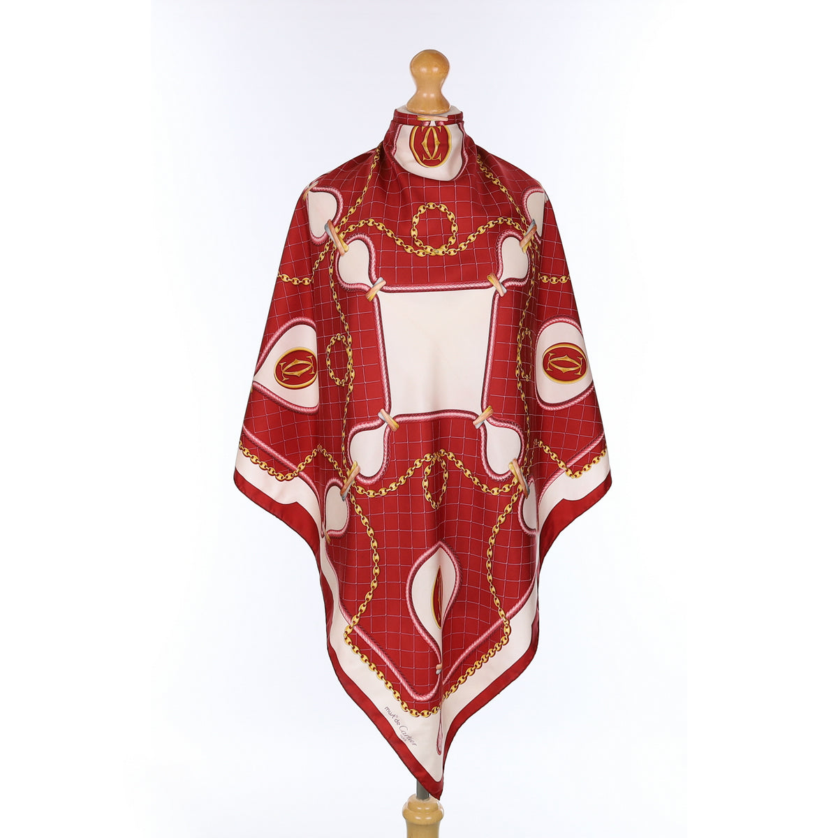 Cartier Red And Gold Chain Silk Scarf
