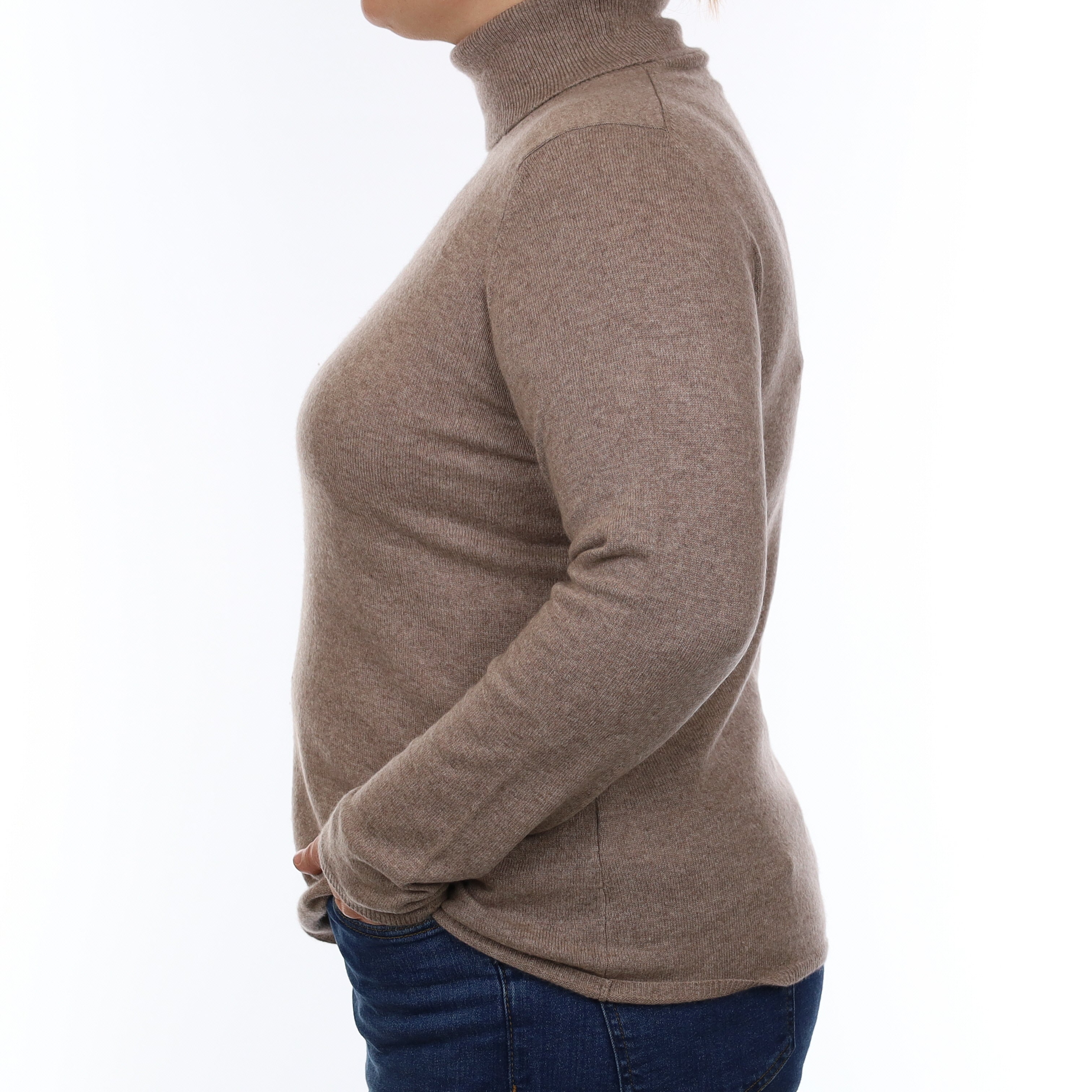 Mink Brown Cashmere Polo Neck Jumper Large