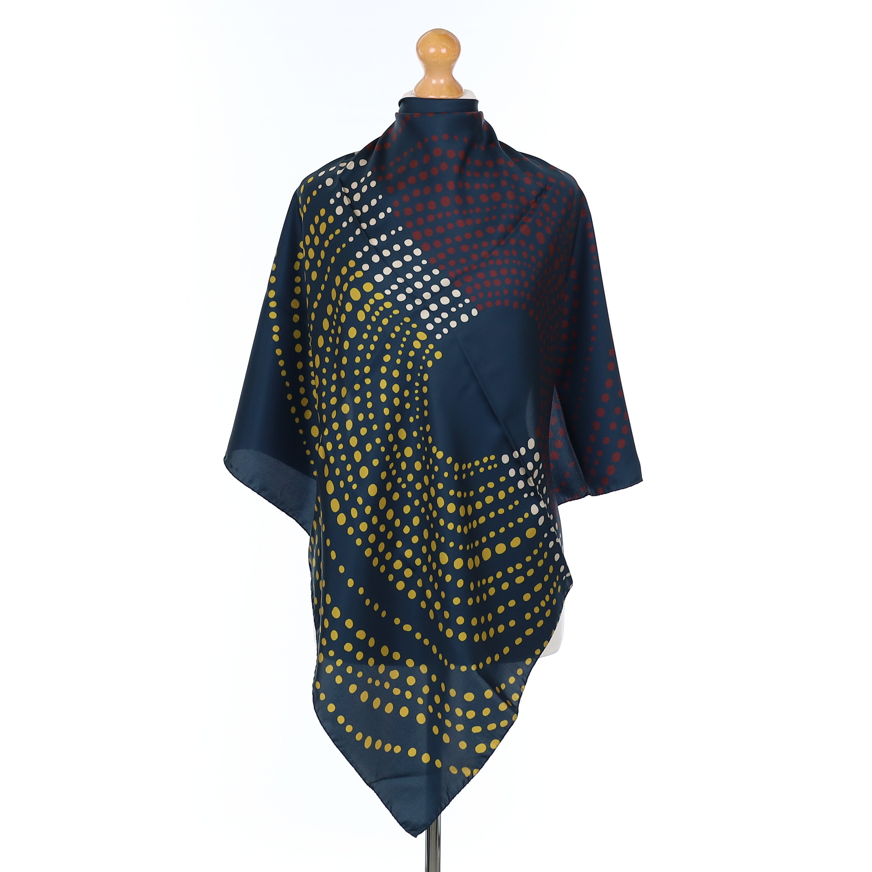 Brand New Italian Midnight Blue Spotted Silk Scarf