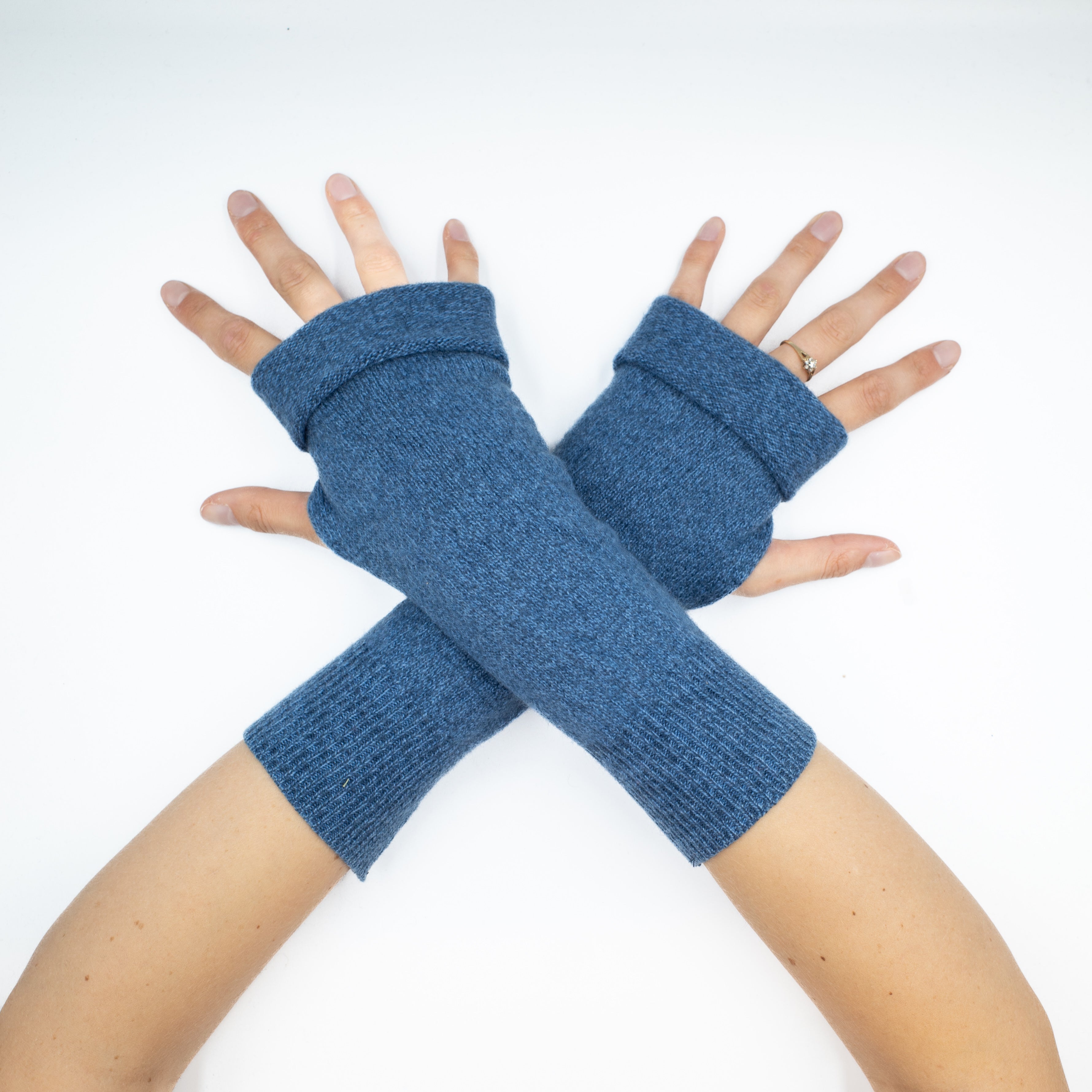 Dark Stone Blue Fingerless Gloves