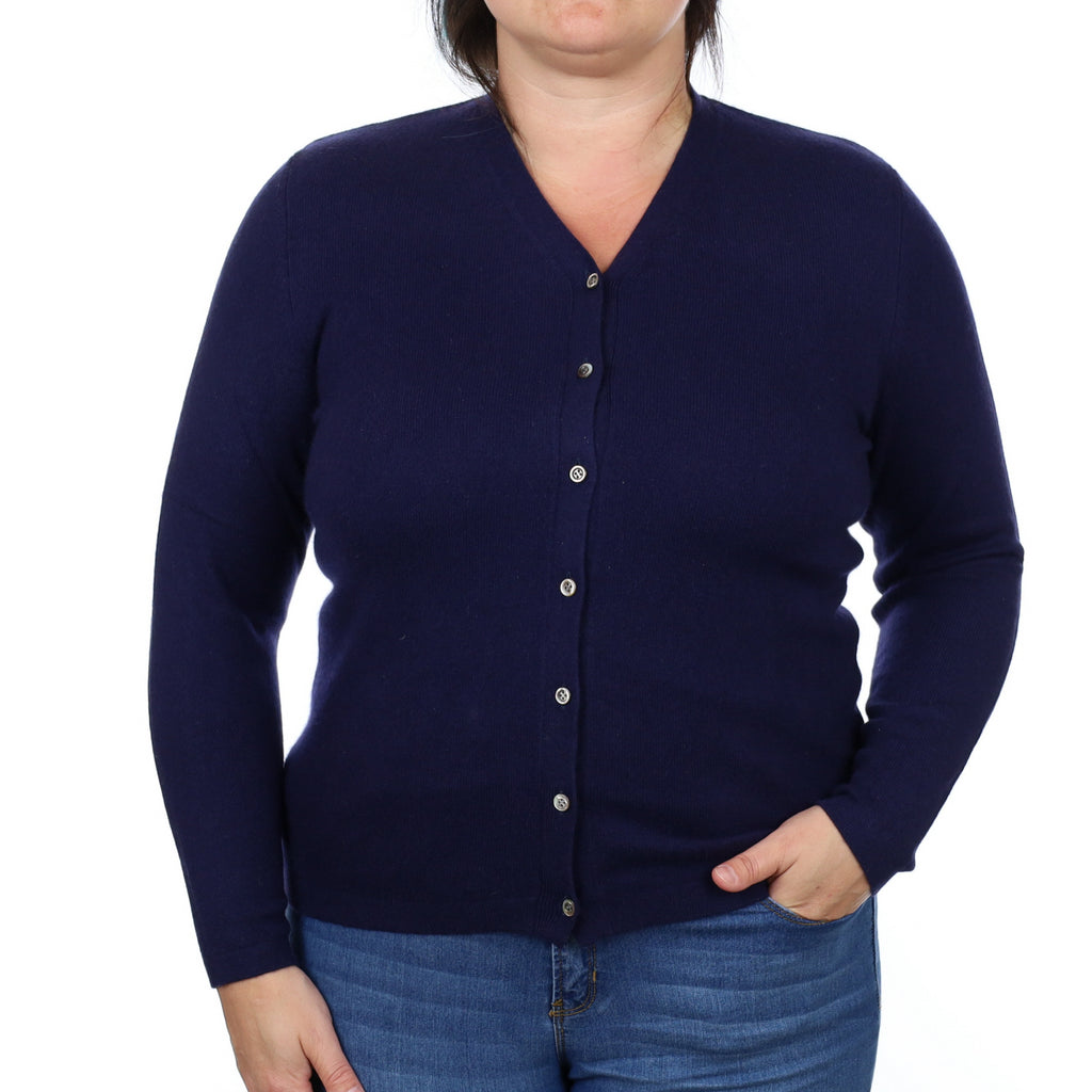 French Navy Cashmere V Neck Cardigan Large