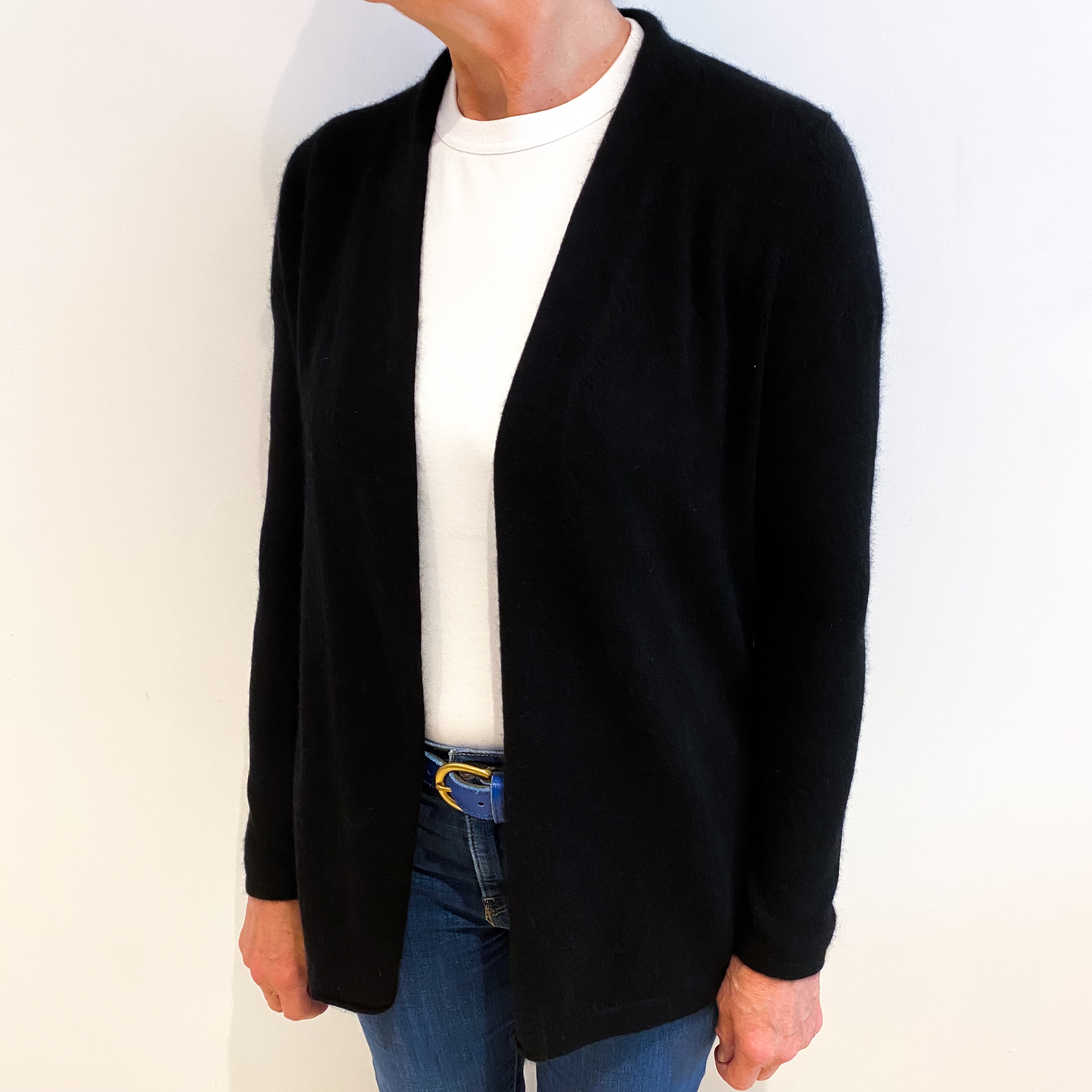 Black Cashmere Edge to Edge Cardigan Medium